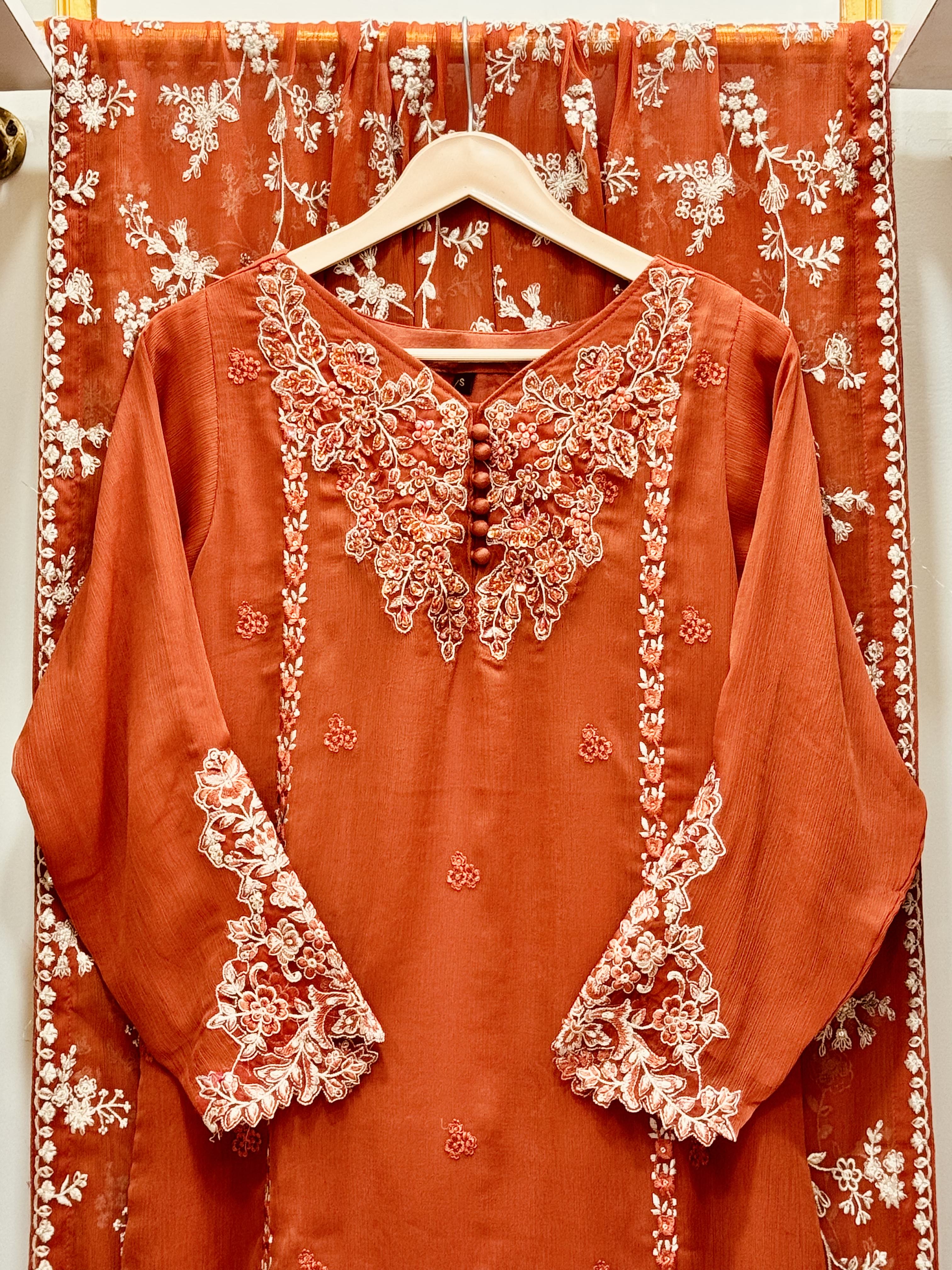 3 Piece Embroidered Chiffon Suit