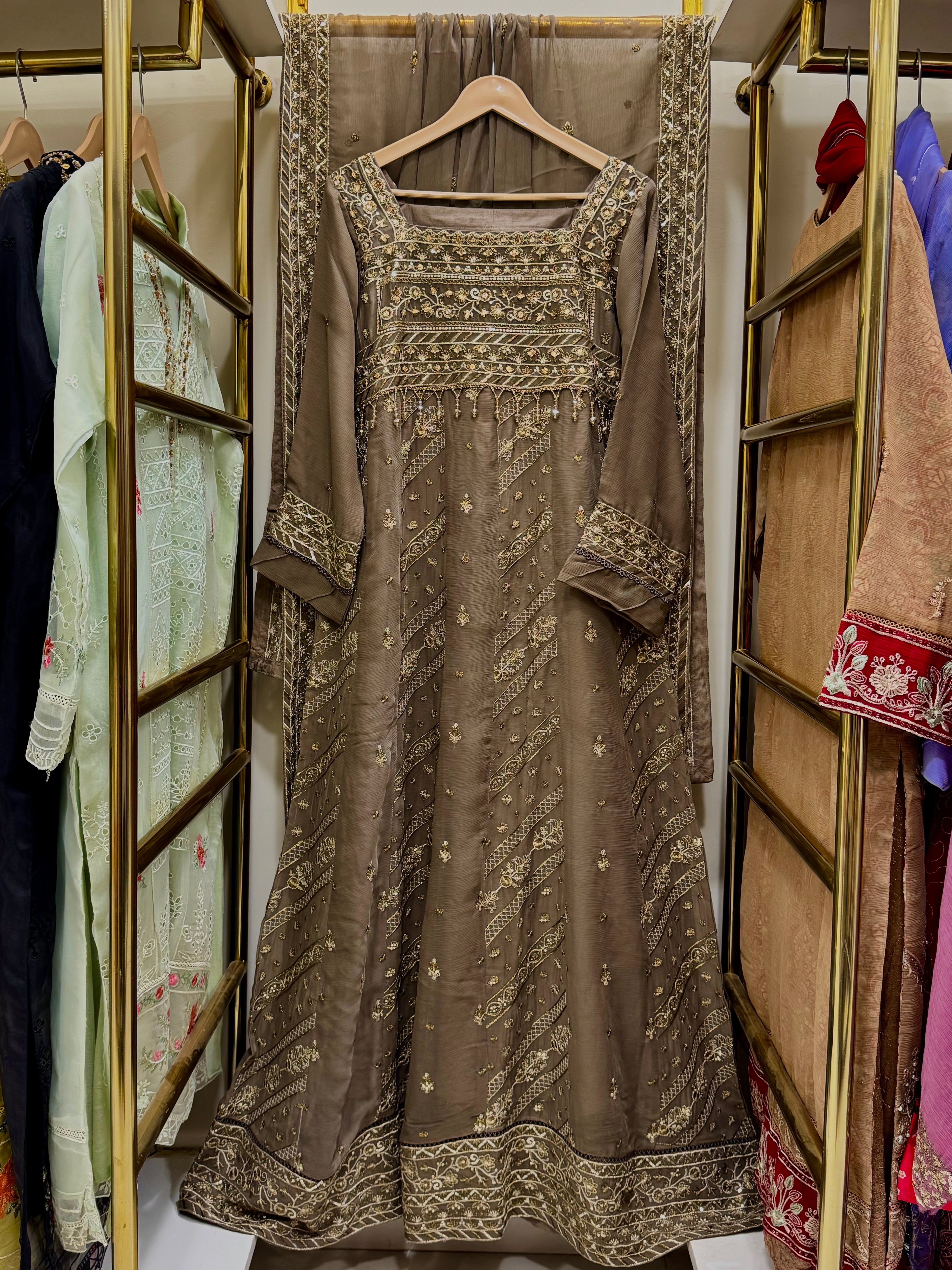 3 Piece Embroidered Chiffon Frock