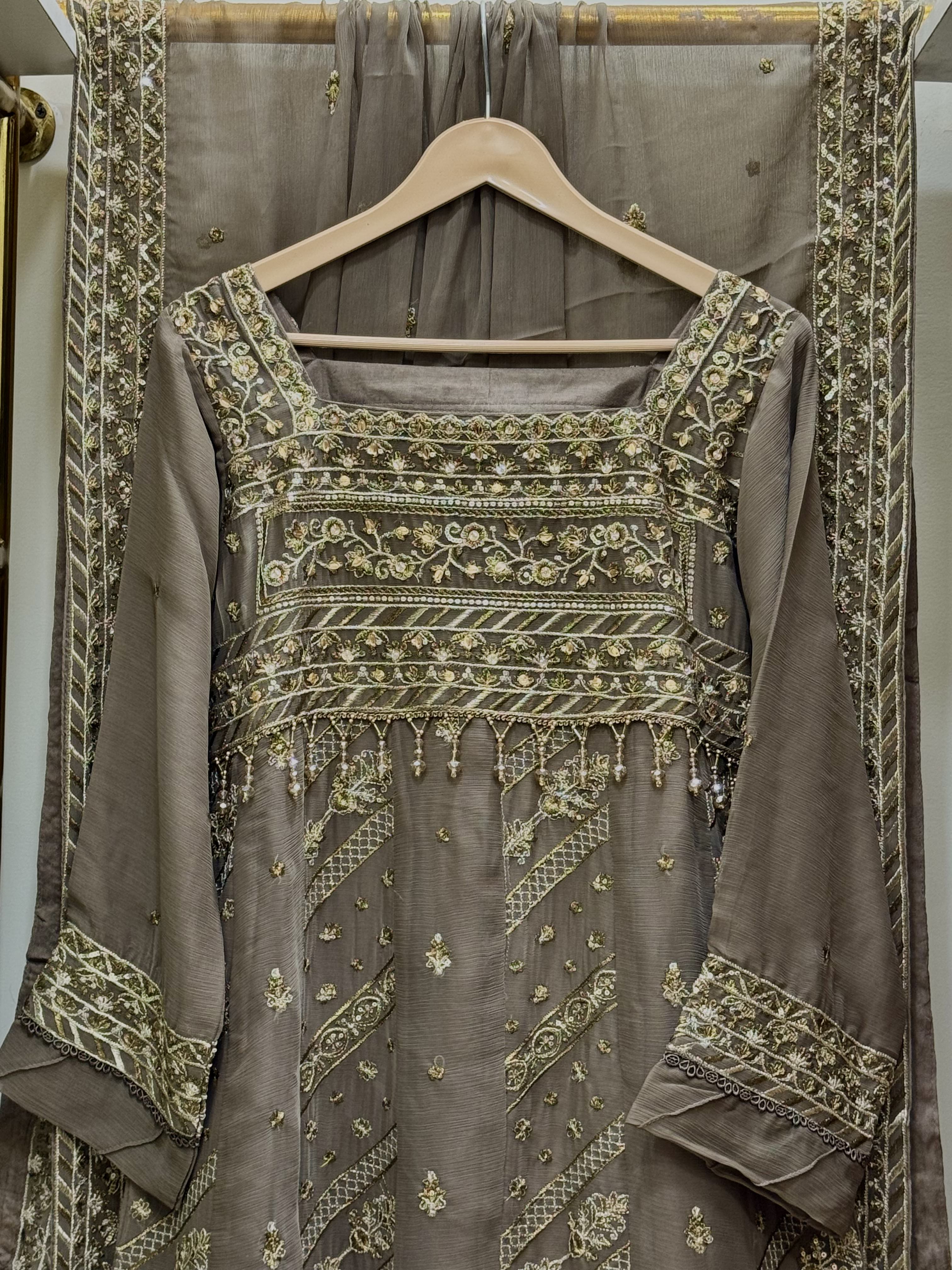 3 Piece Embroidered Chiffon Frock