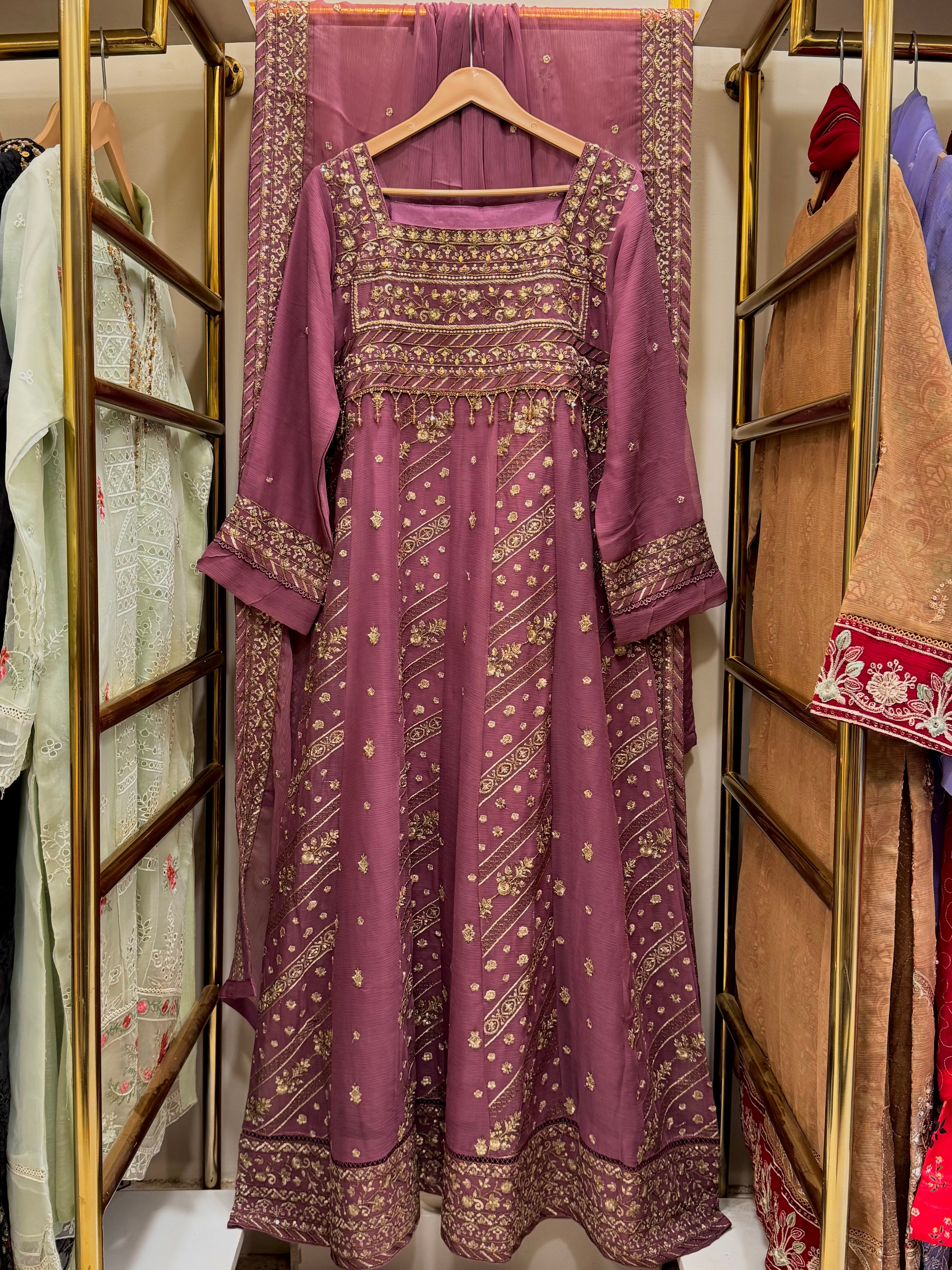 3 Piece Embroidered Chiffon Frock