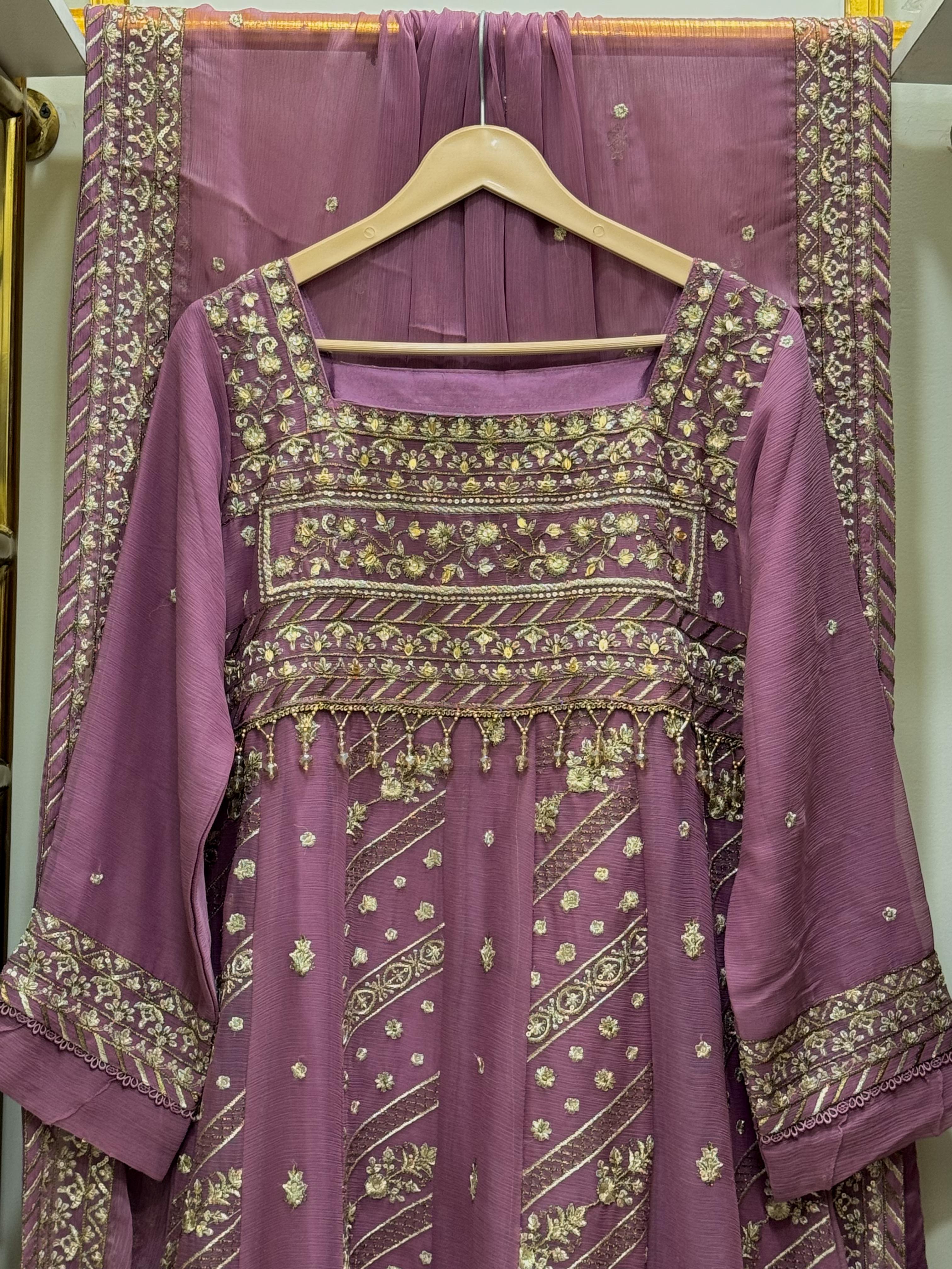 3 Piece Embroidered Chiffon Frock