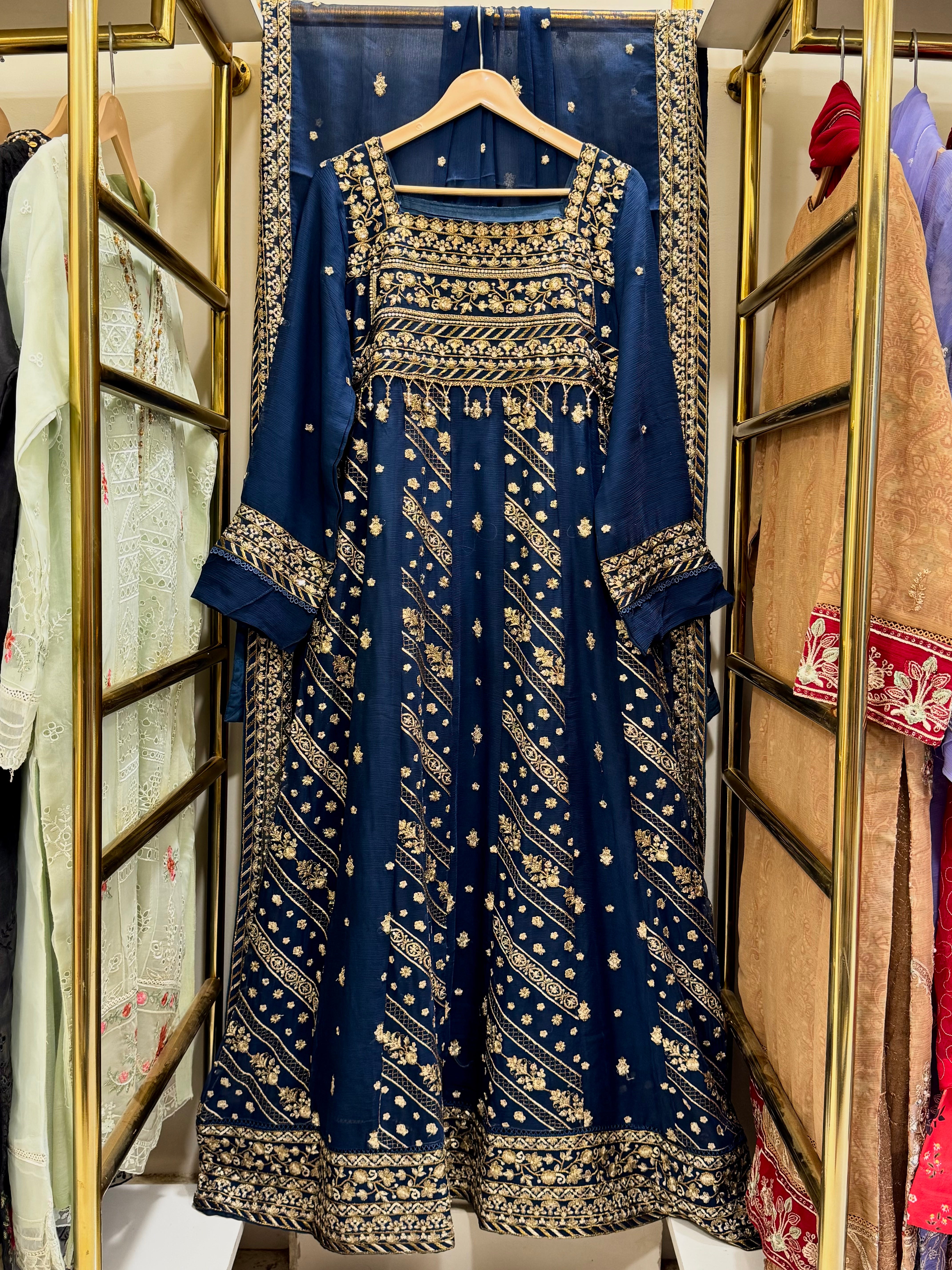 3 Piece Embroidered Chiffon Frock