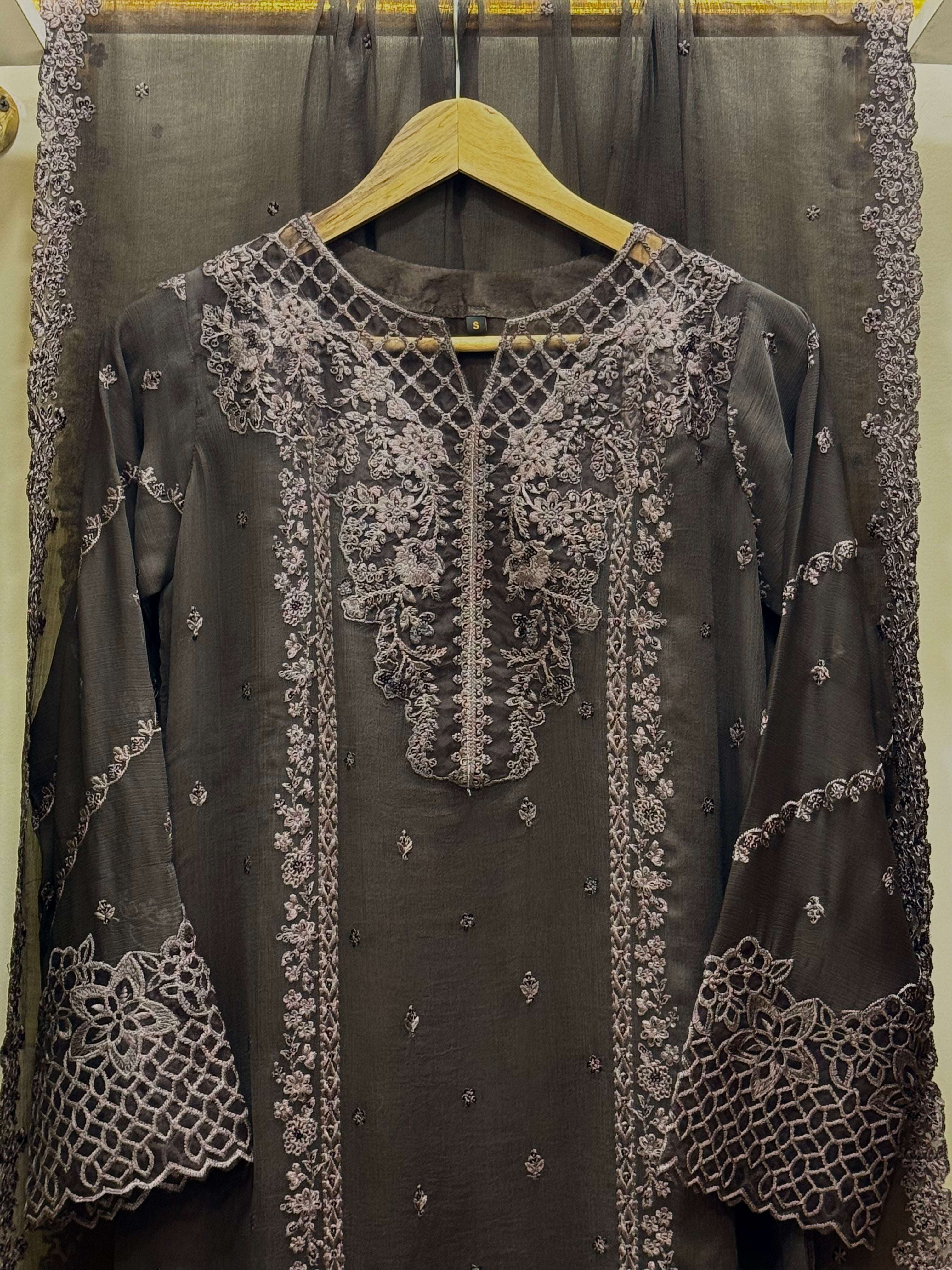 3 Piece Embroidered Chiffon Suit