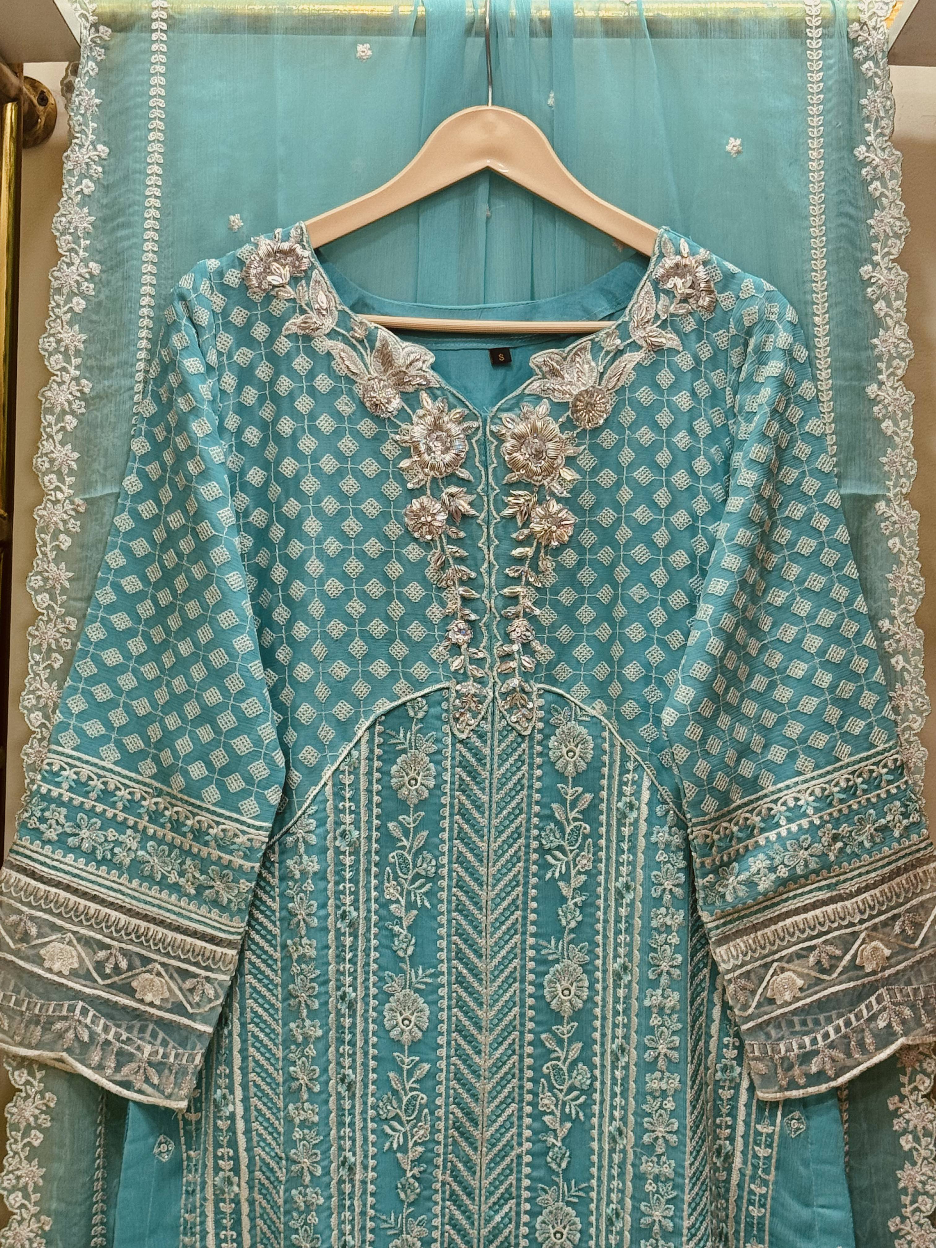 3 Piece Embroided Chiffon Suit