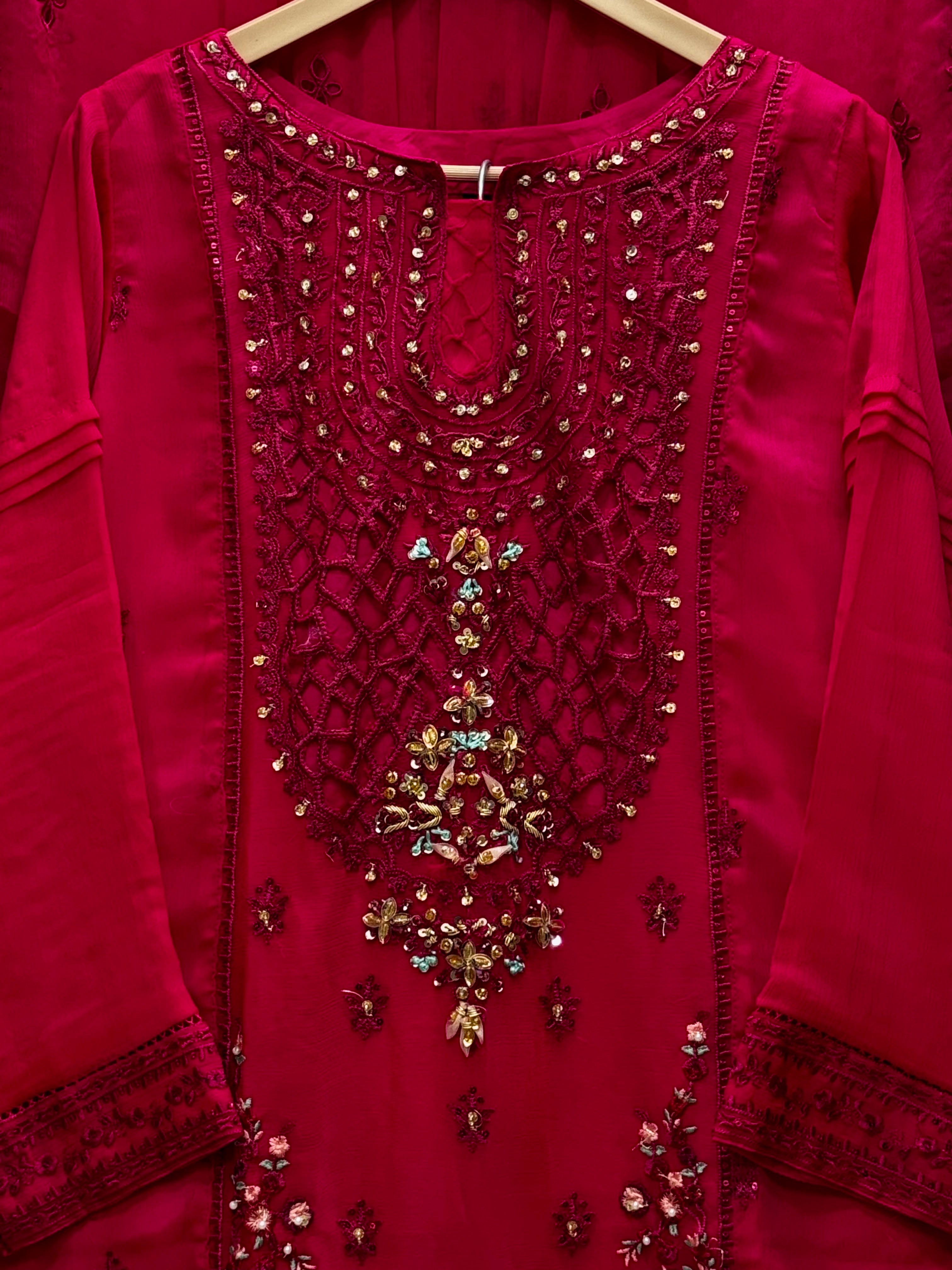 Chiffon Gharara Embroidered 3-Piece Suit