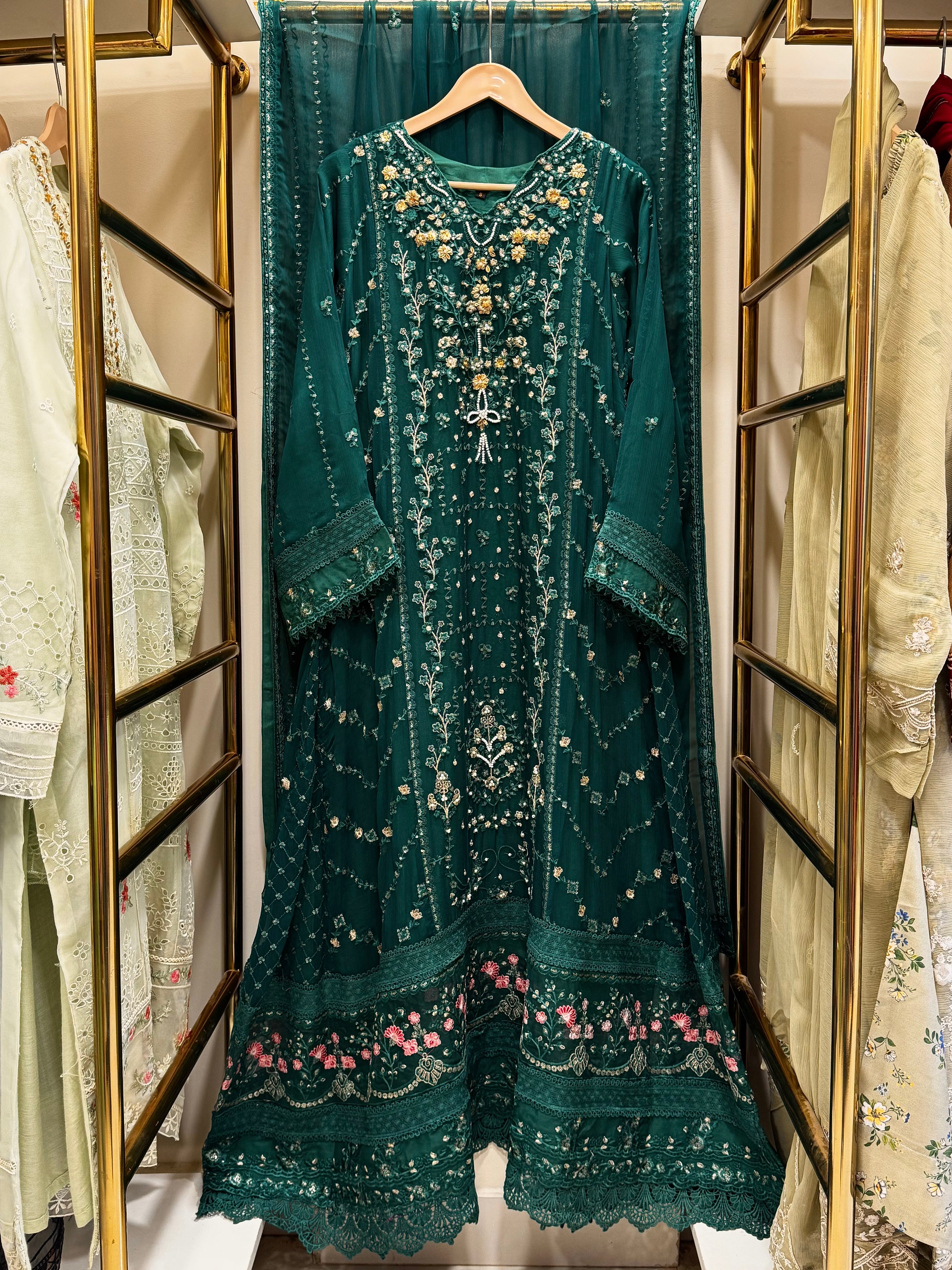 3 Piece Embroidered Chiffon Gown