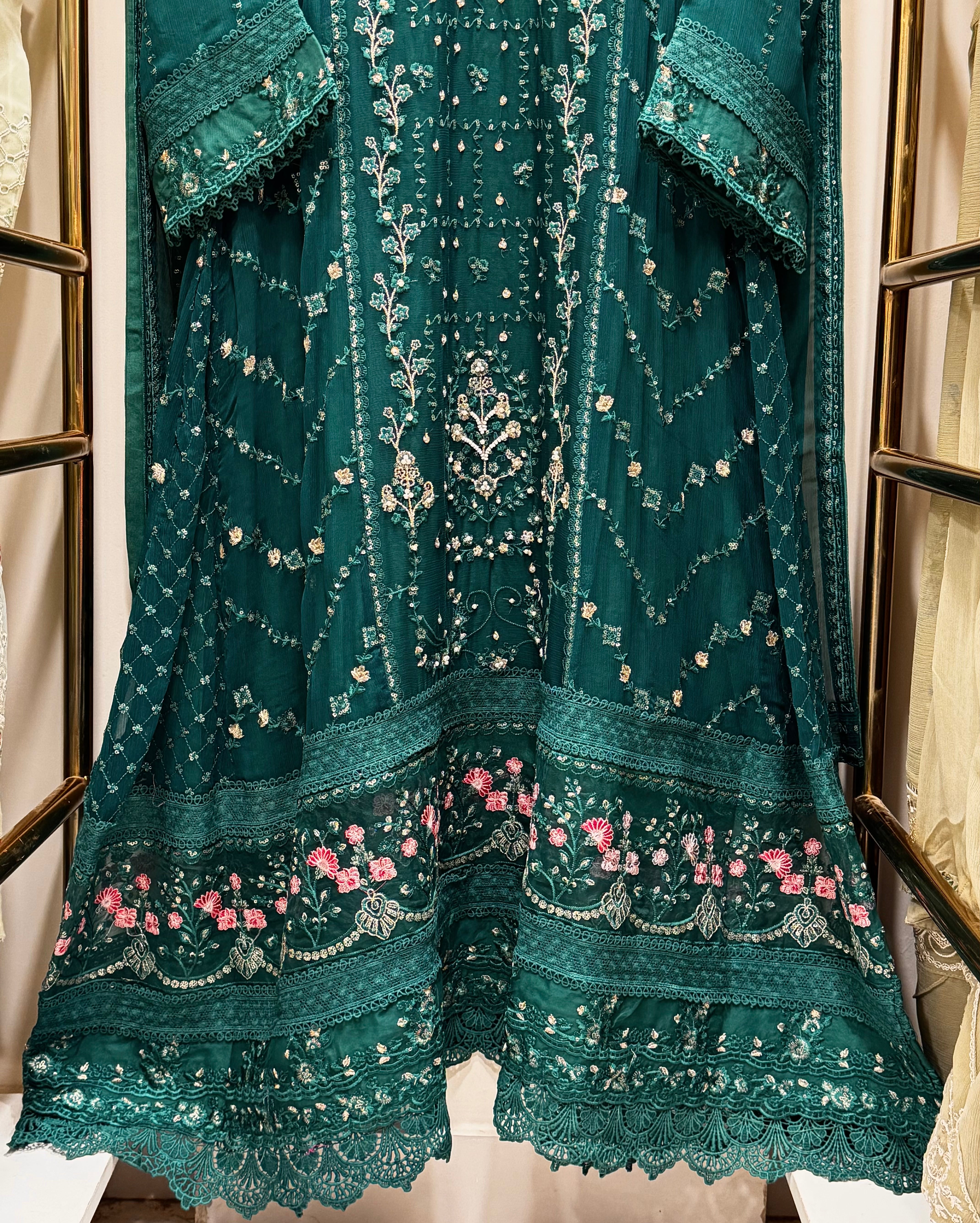 3 Piece Embroidered Chiffon Gown