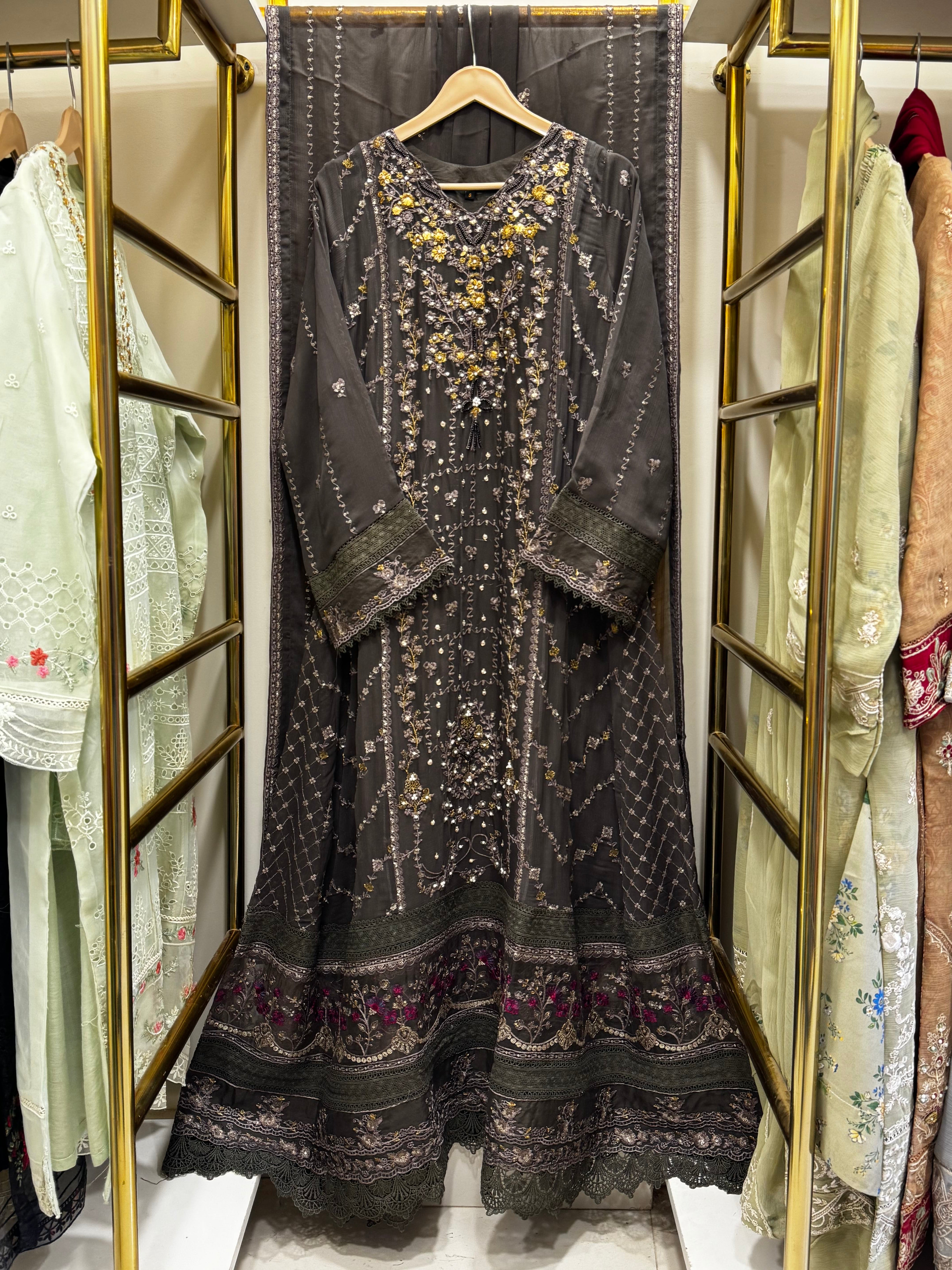 3 Piece Embroidered Chiffon Gown