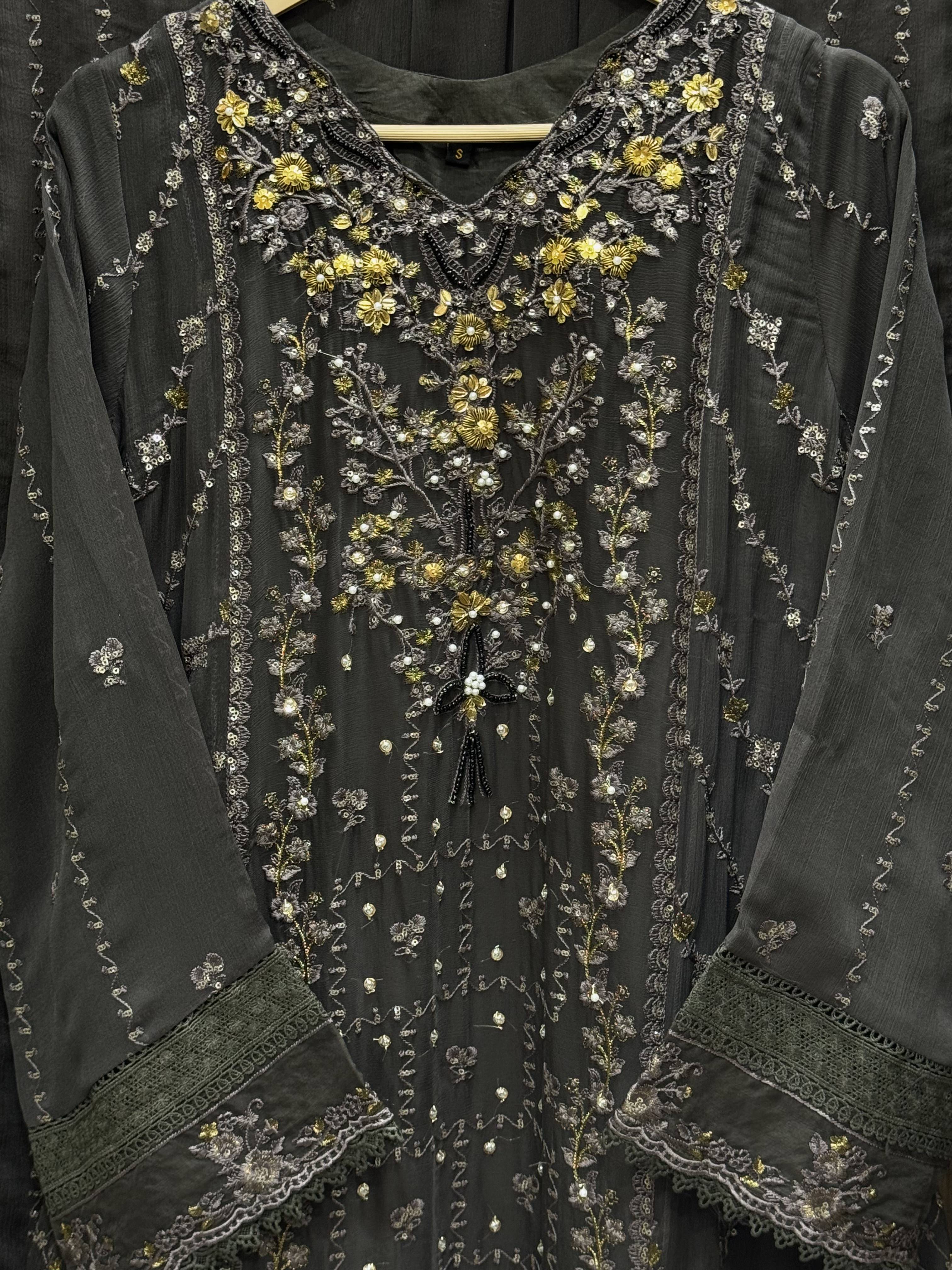 3 Piece Embroidered Chiffon Gown