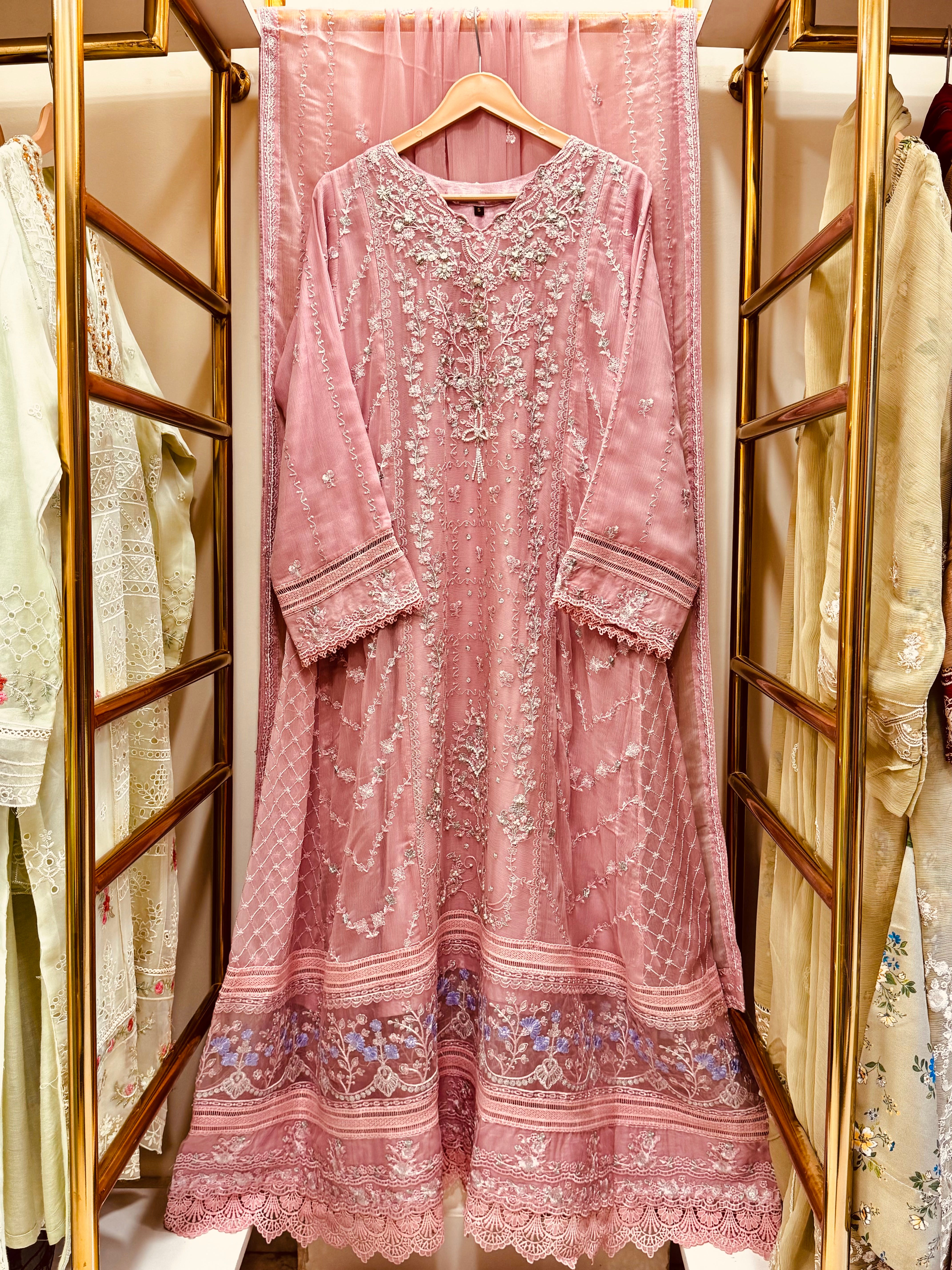 3 Piece Embroidered Chiffon Gown