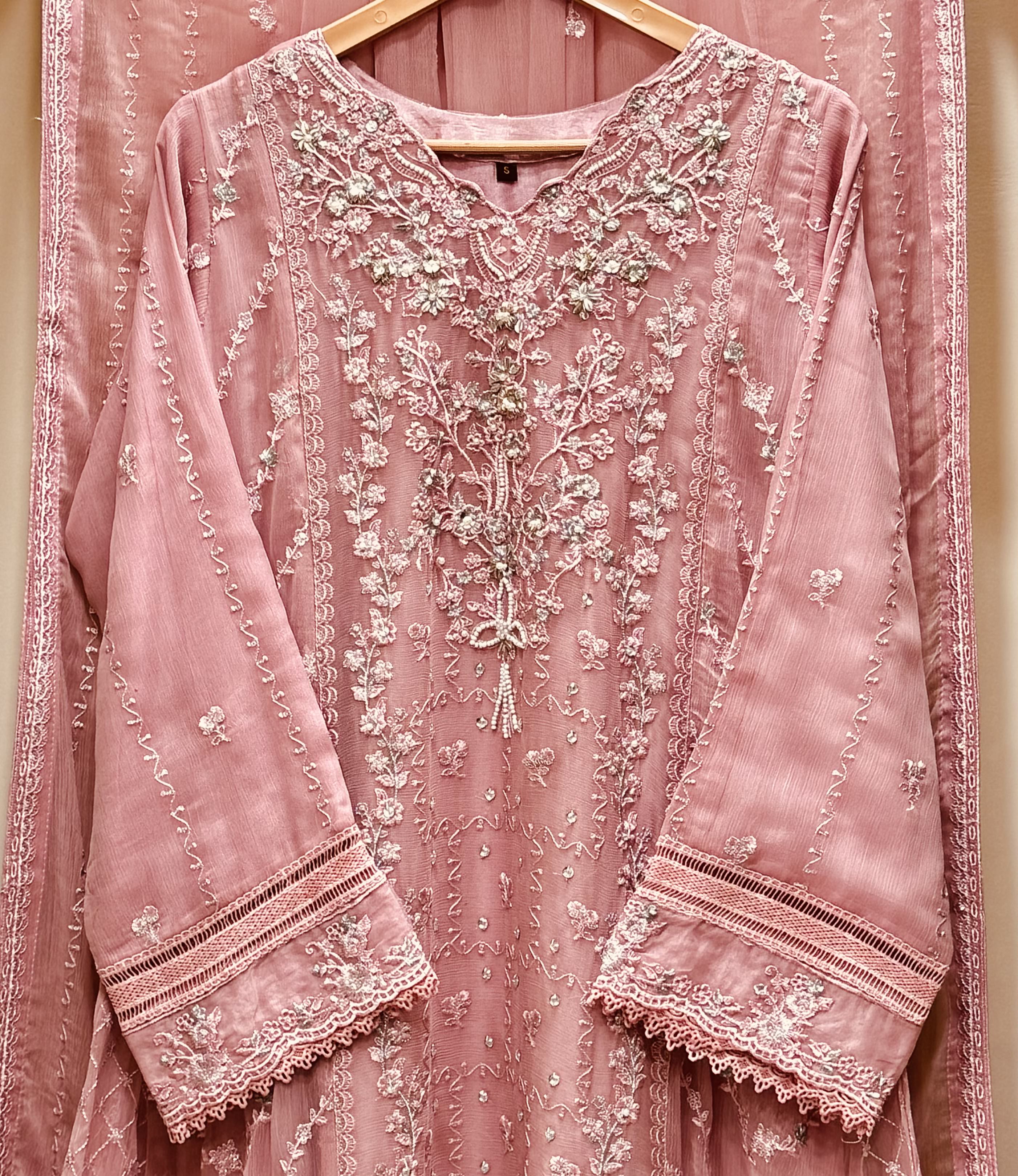 3 Piece Embroidered Chiffon Gown