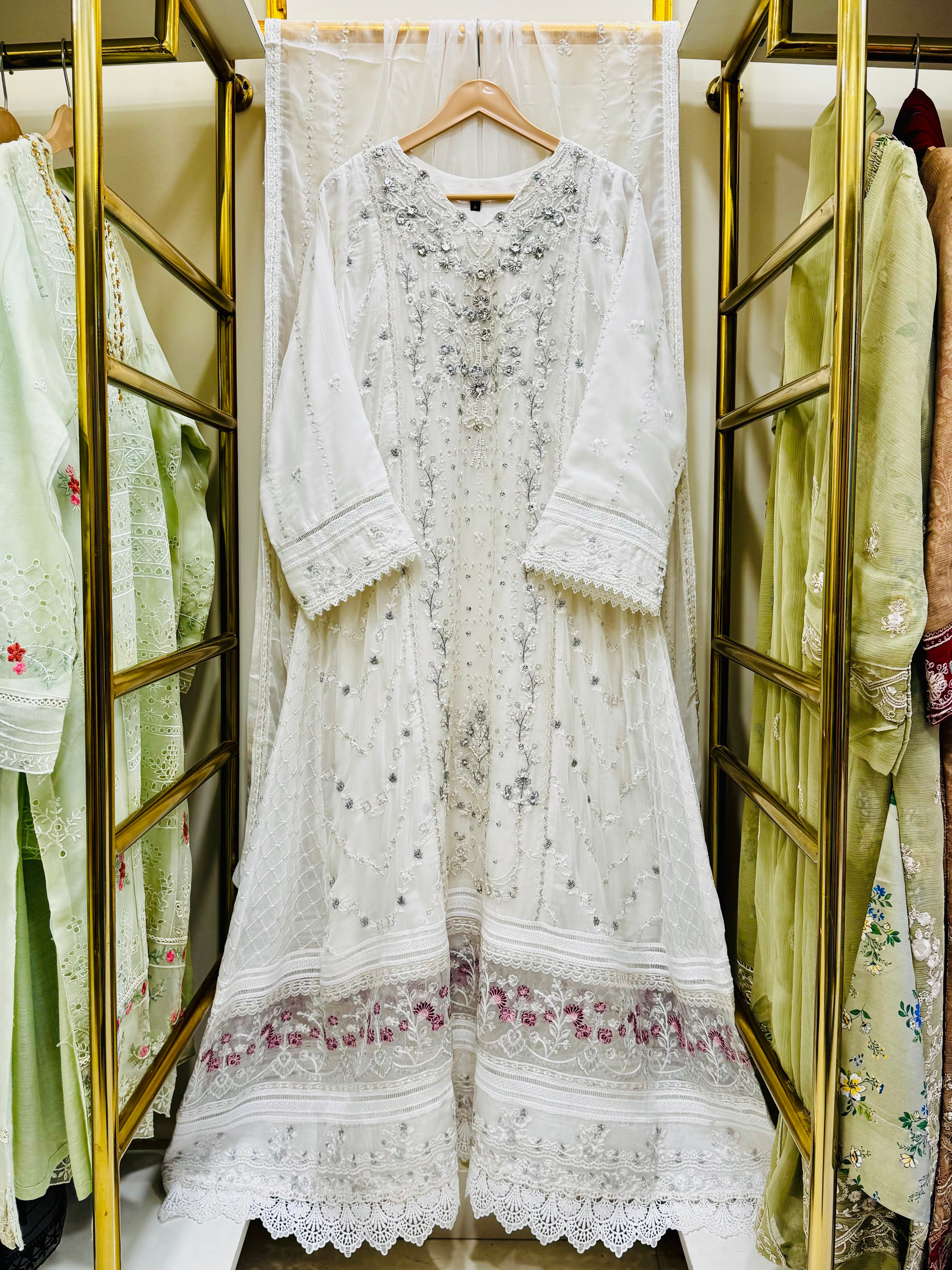 3 Piece Embroidered Chiffon Gown