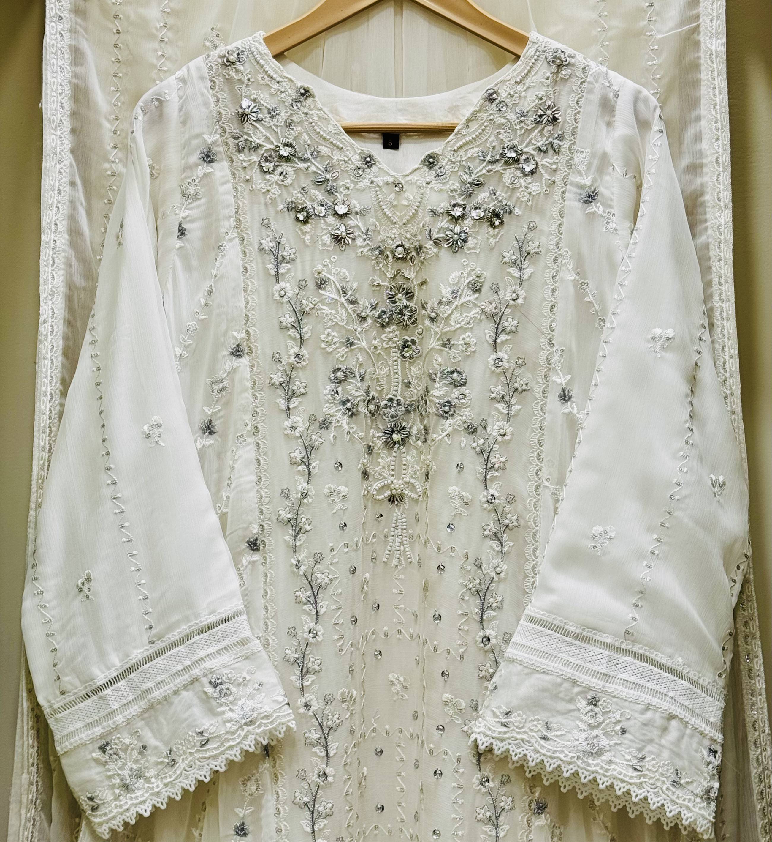 3 Piece Embroidered Chiffon Gown