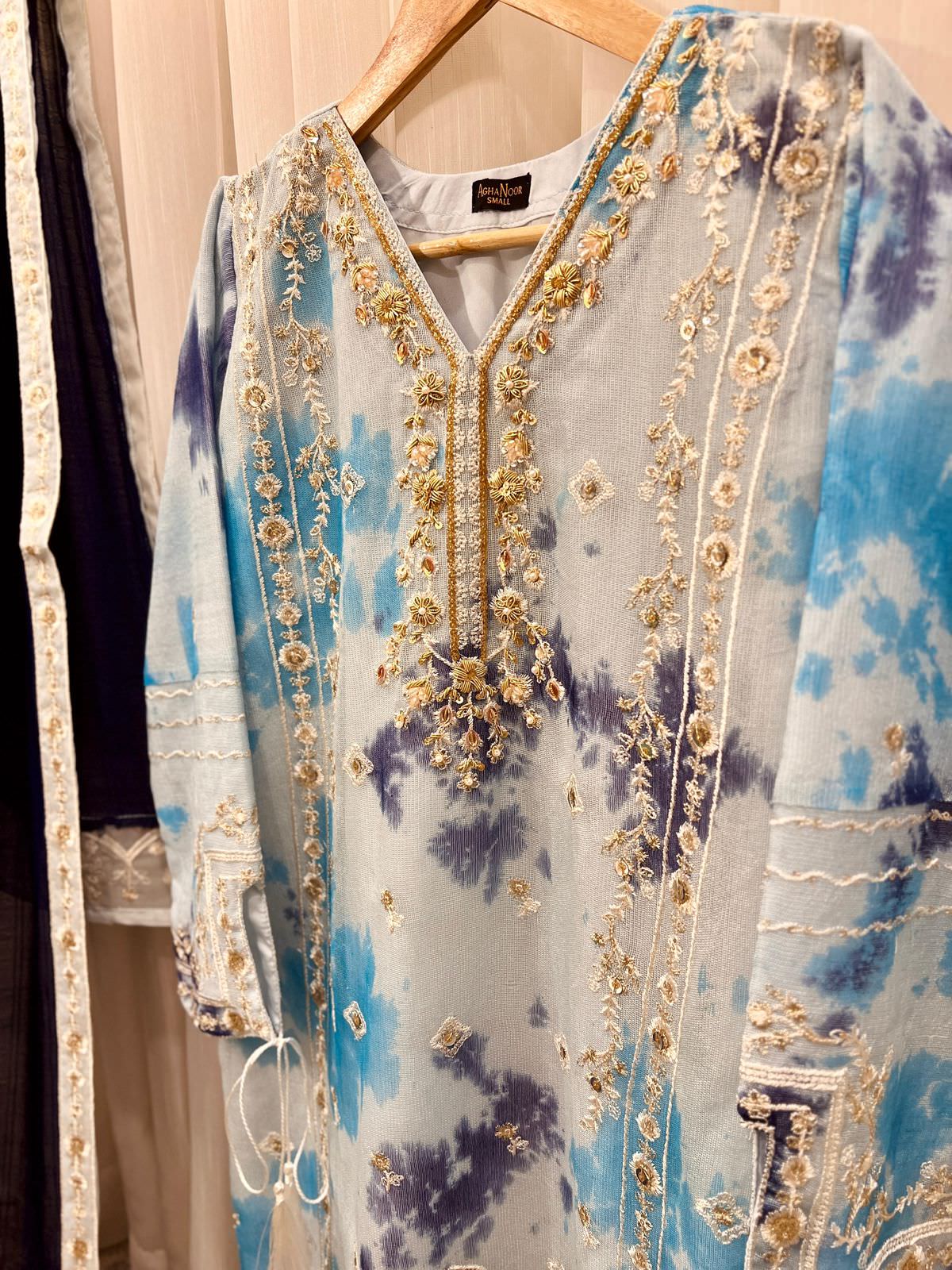 Cotton Net Embroidered Shirt & Dupatta