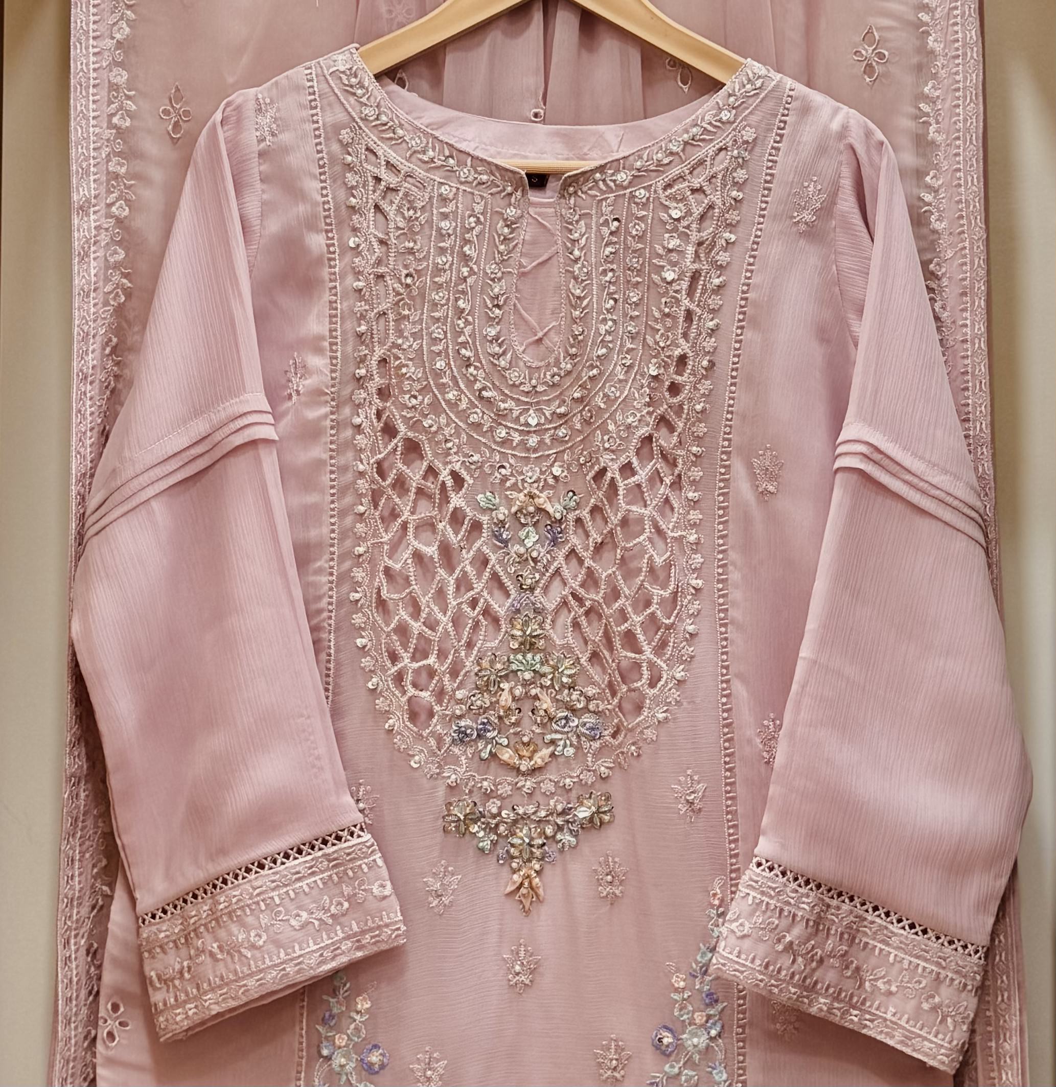 Chiffon Gharara Embroidered 3-Piece Suit