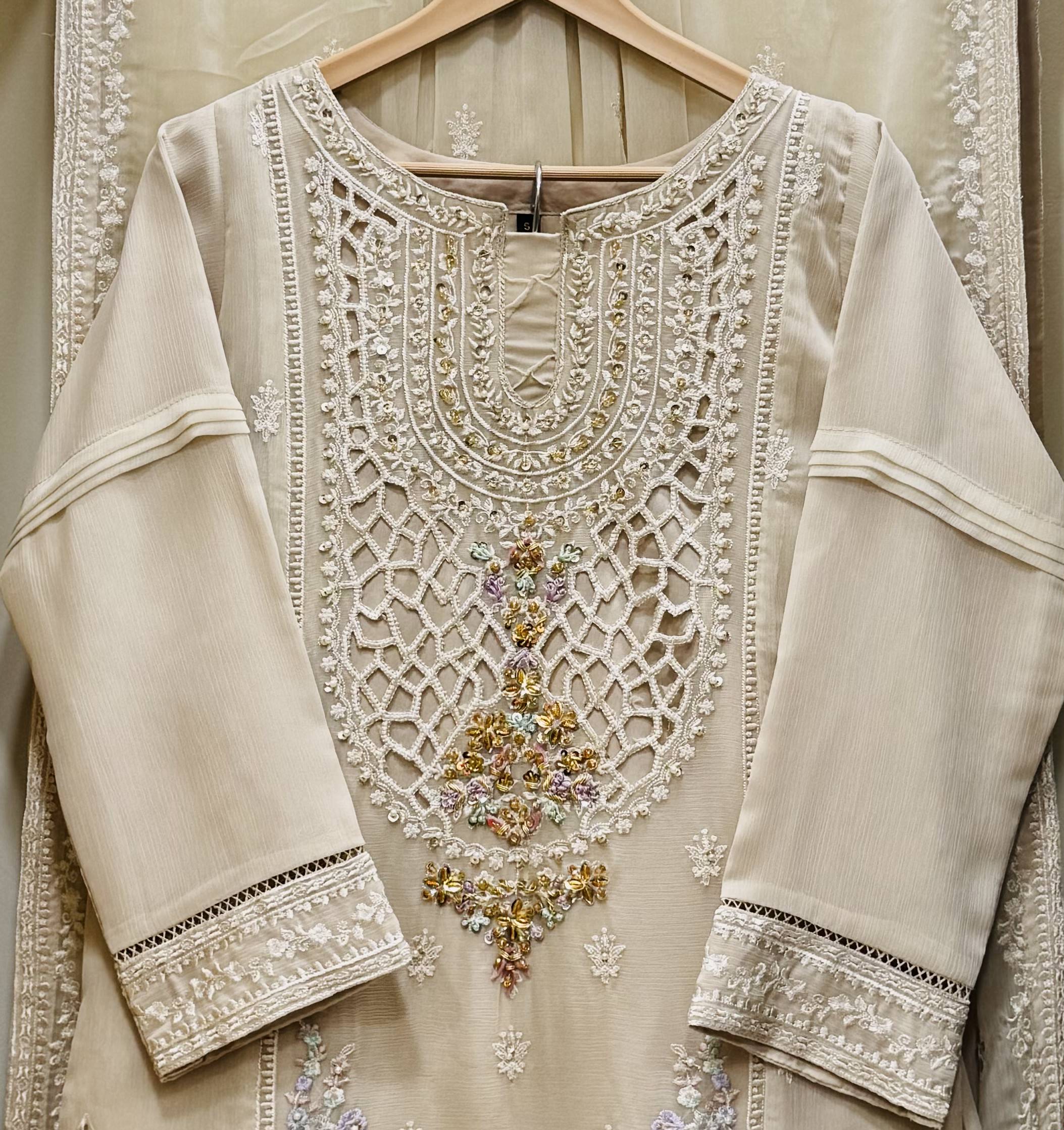 Chiffon Gharara Embroidered 3-Piece Suit