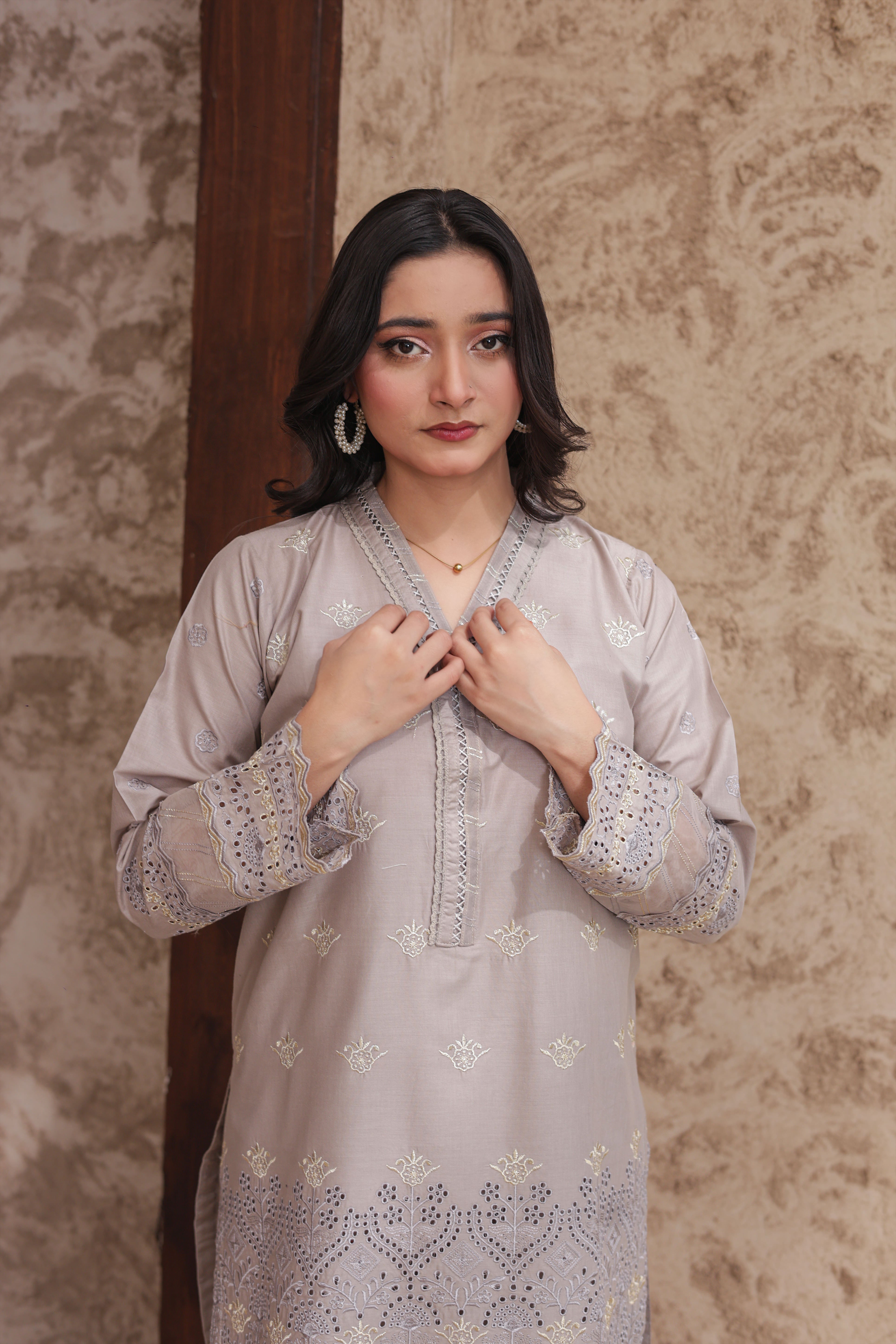 Cotton Embroidered 2-Pcs Suit