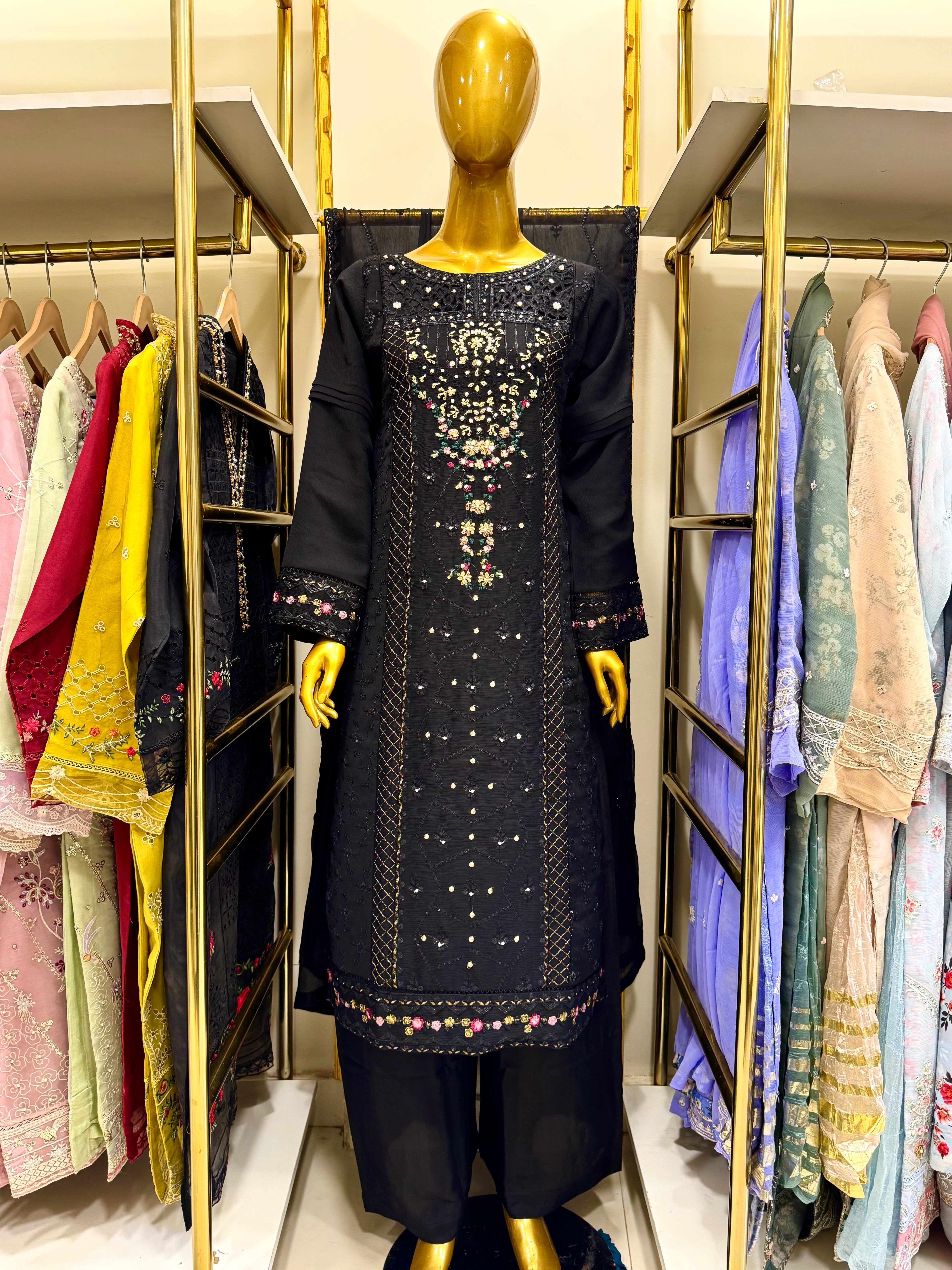 3 Piece Embroidered Chiffon Suit