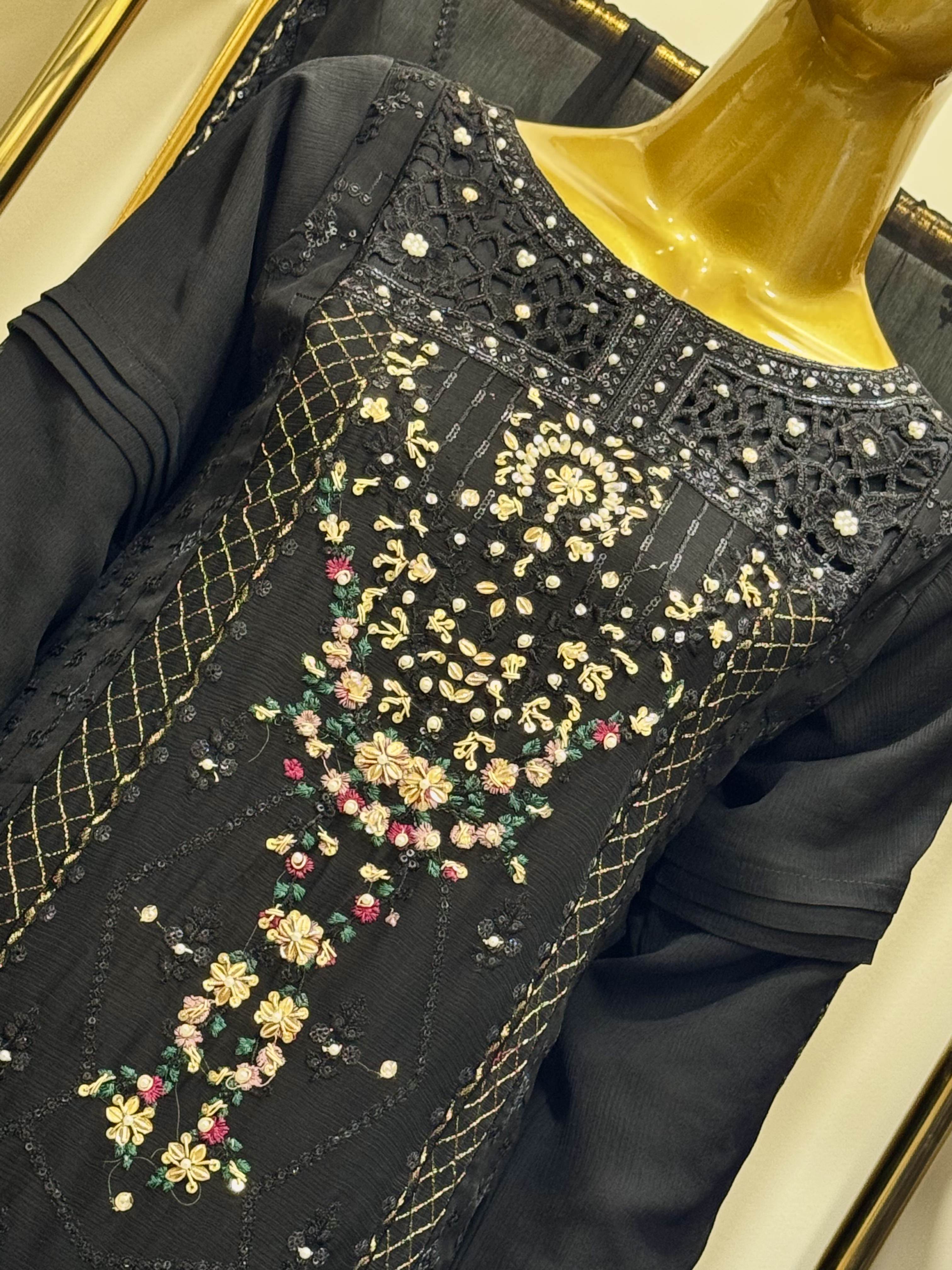 3 Piece Embroidered Chiffon Suit