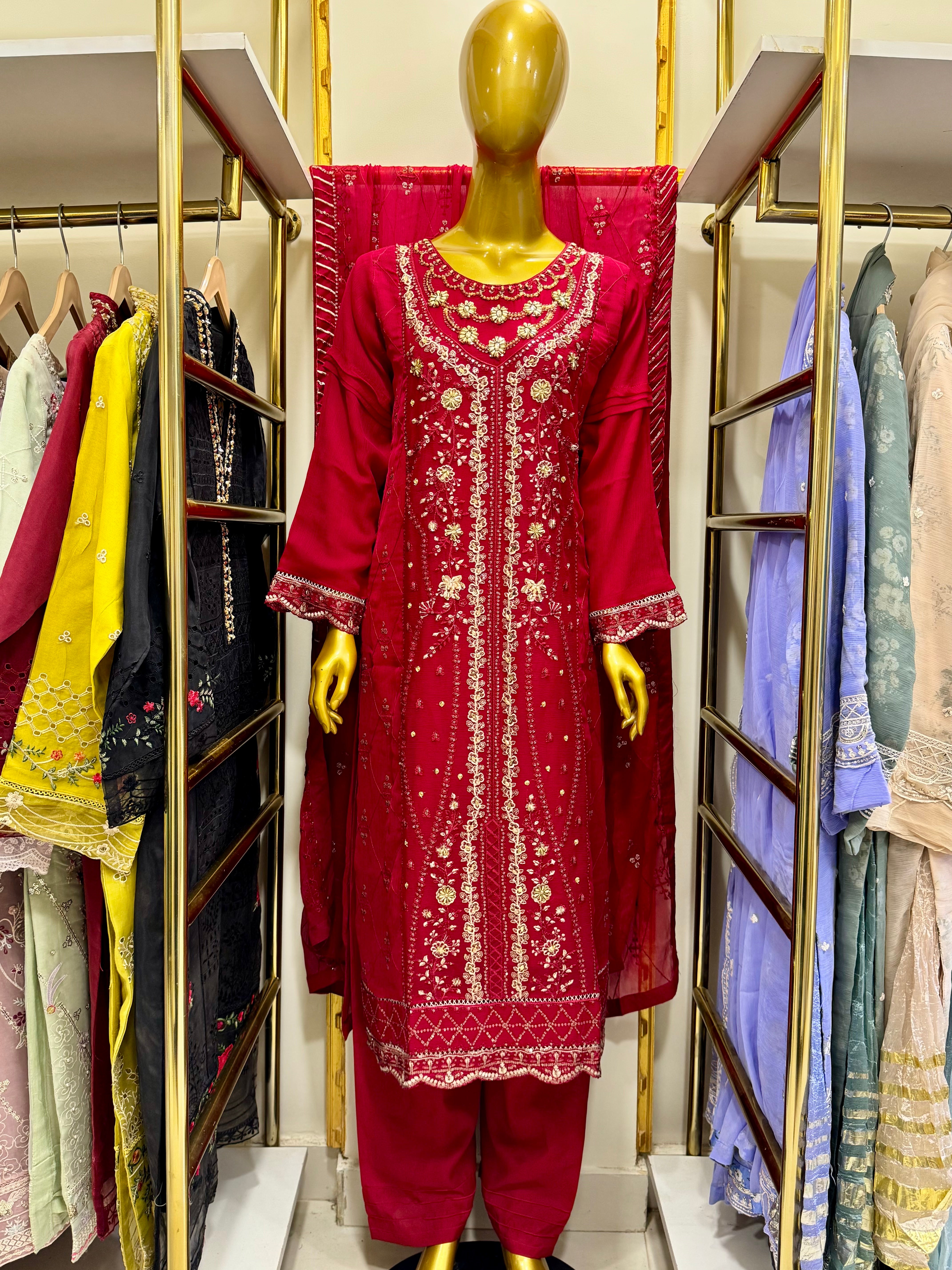 3 Piece Embroidered Chiffon Suit