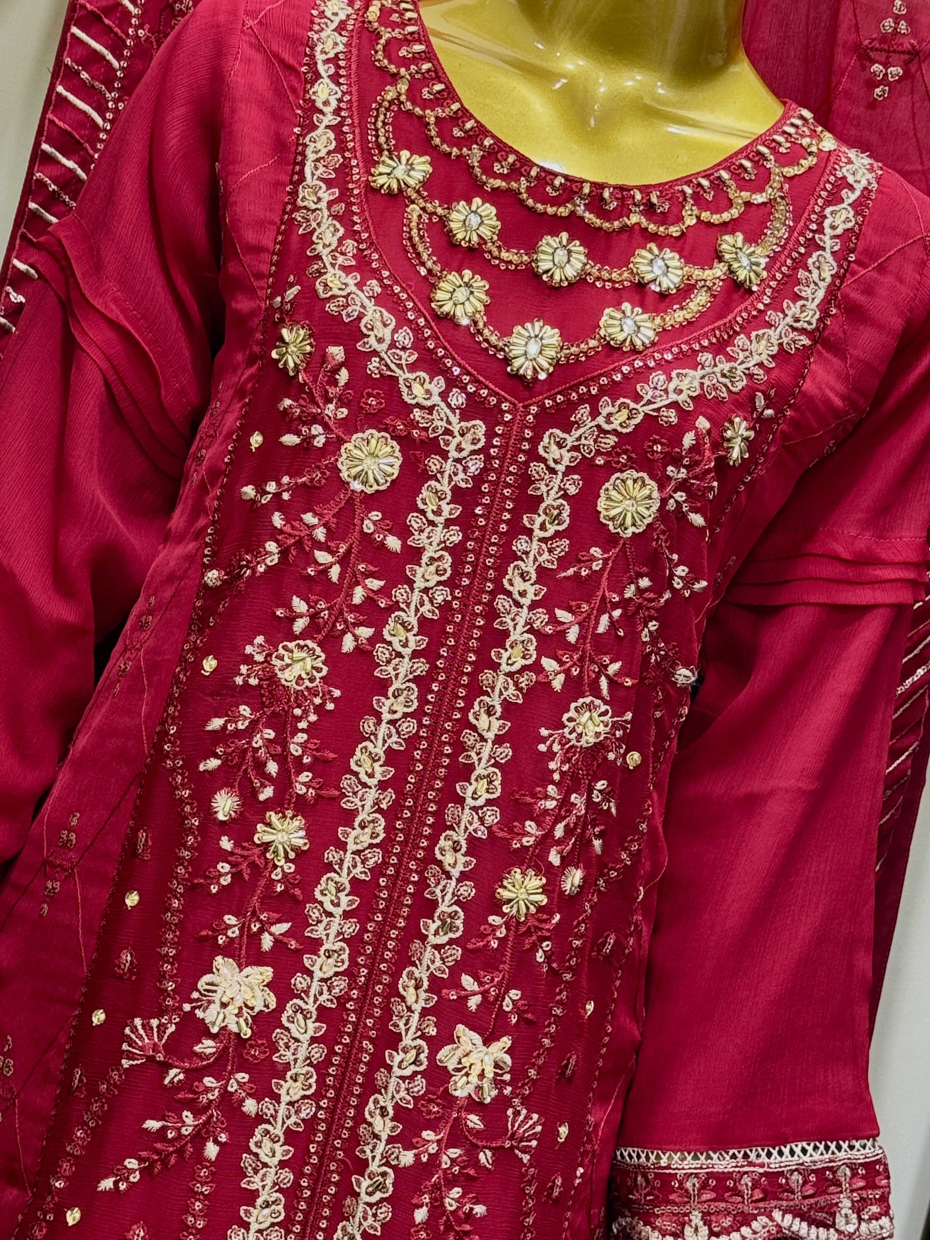 3 Piece Embroidered Chiffon Suit