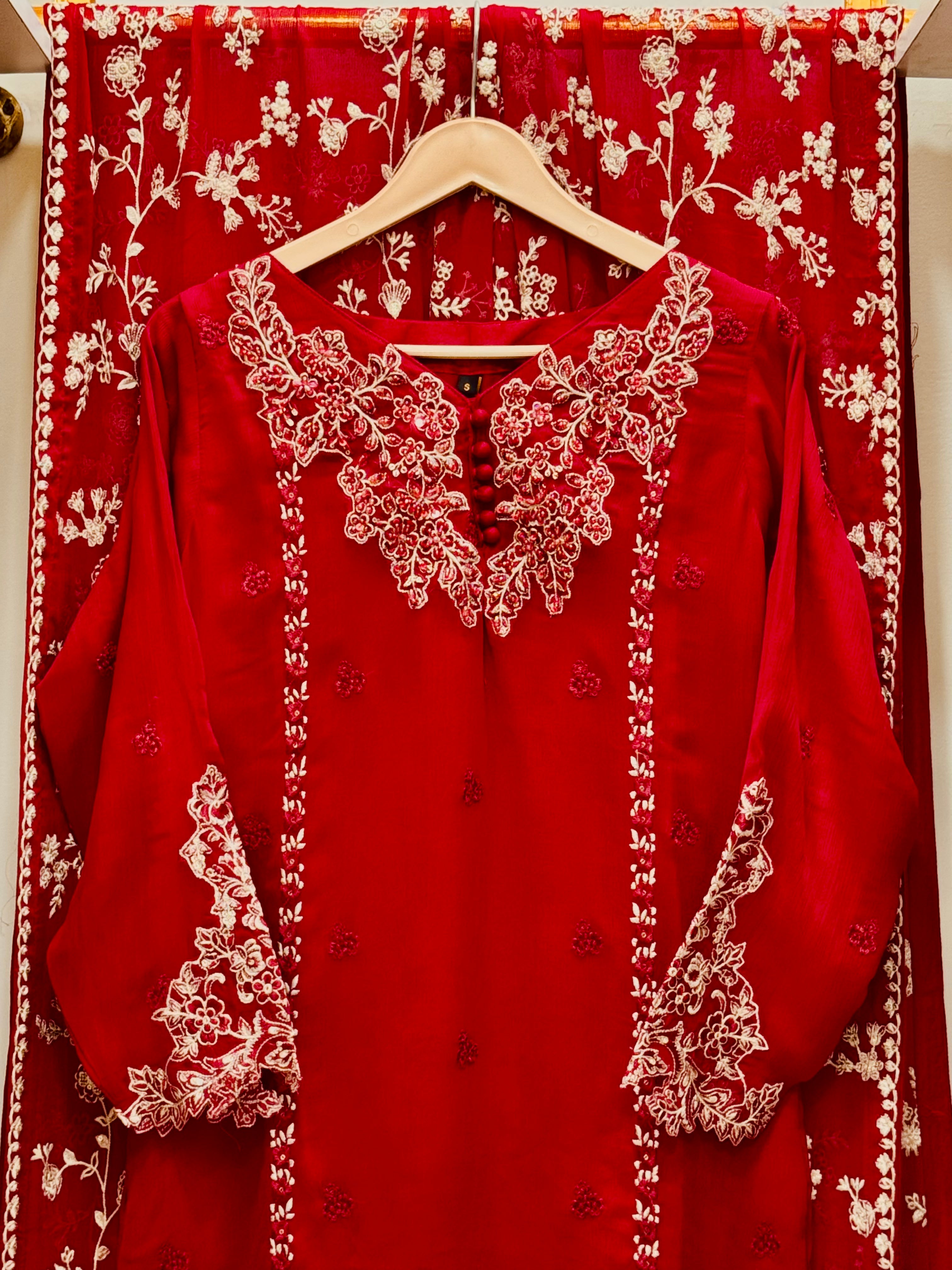 3 Piece Embroidered Chiffon Suit