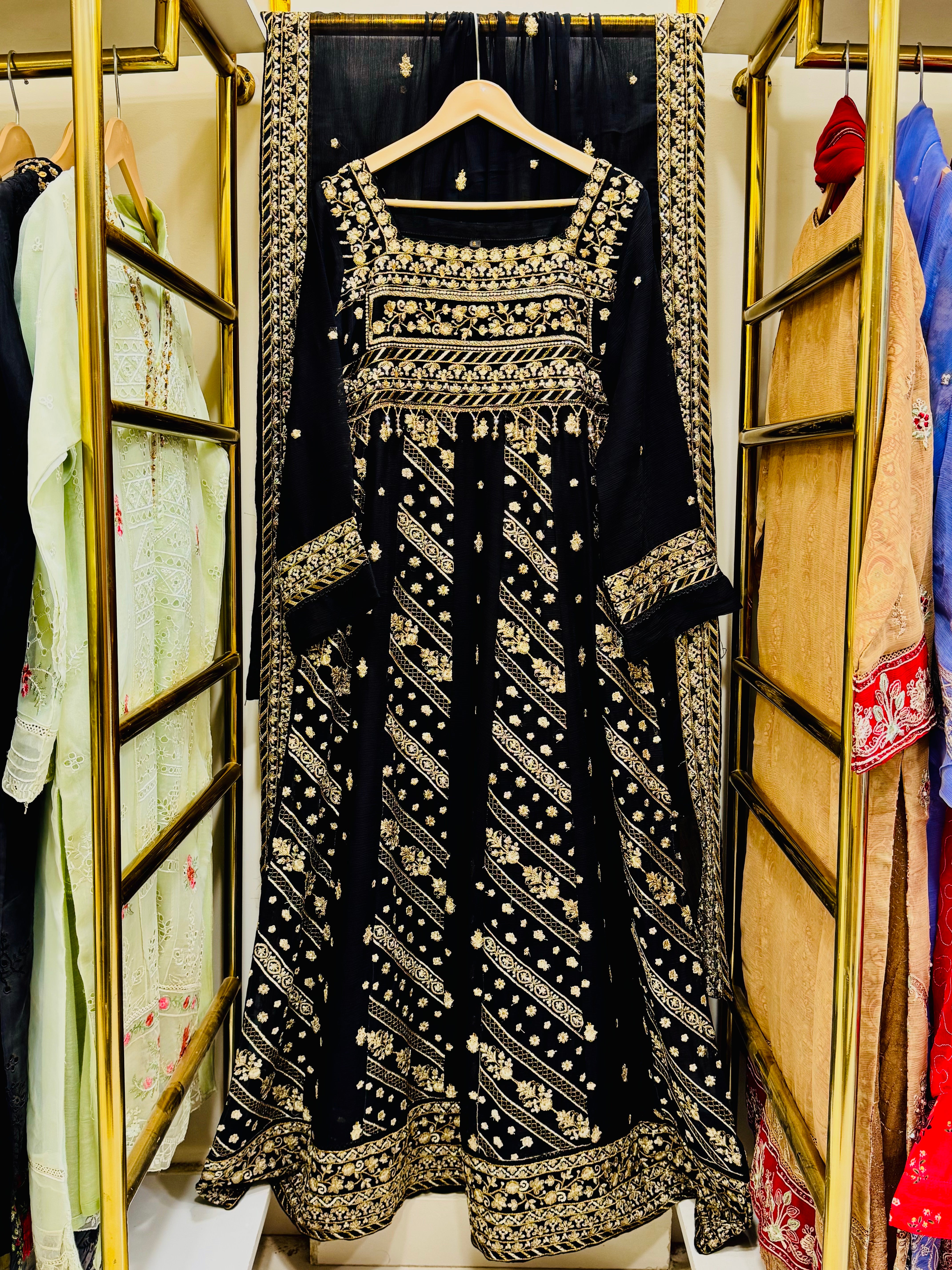 3 Piece Embroidered Chiffon Frock