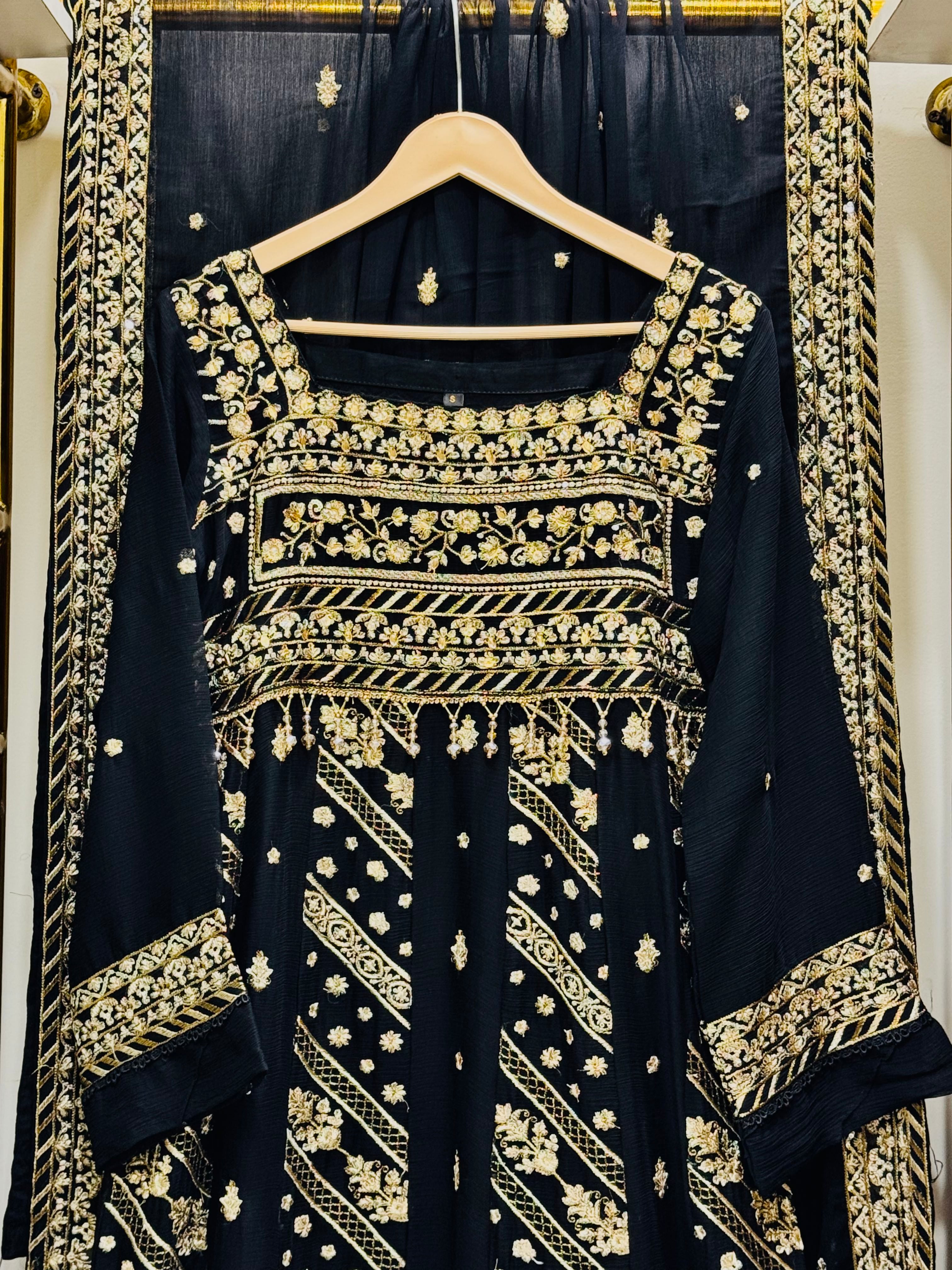 3 Piece Embroidered Chiffon Frock