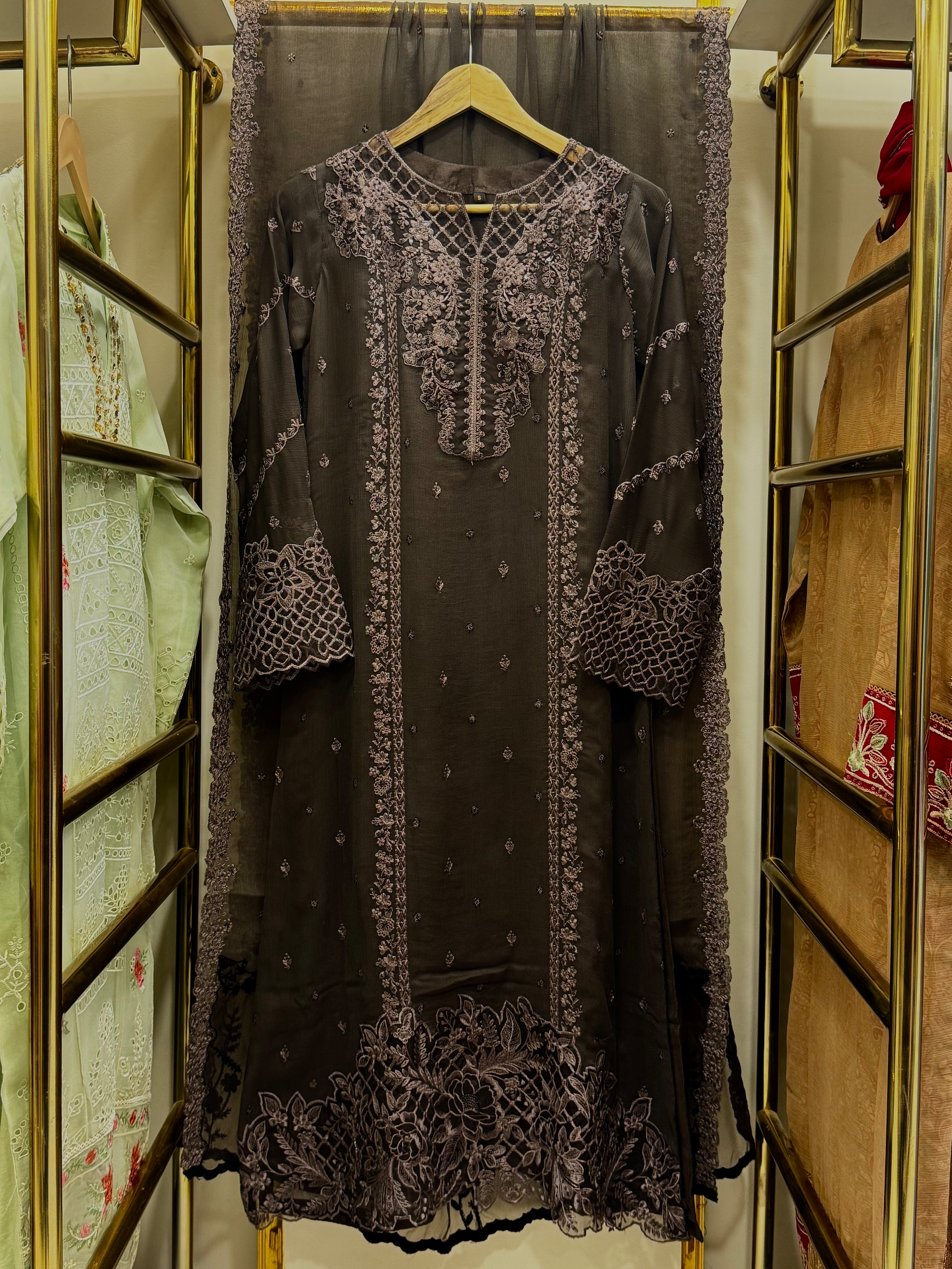 3 Piece Embroidered Chiffon Suit