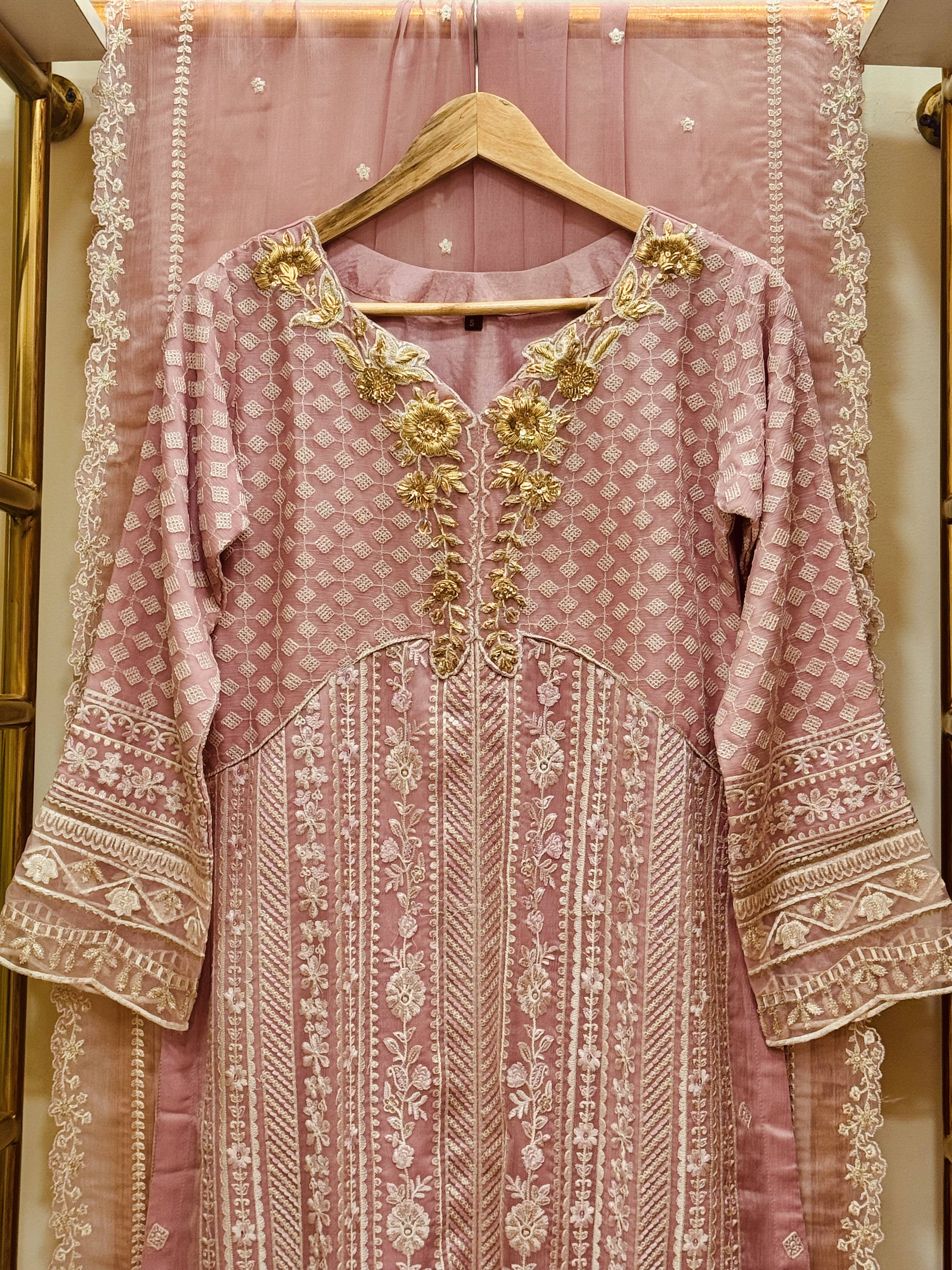 3 Piece Embroidered Chiffon Suit
