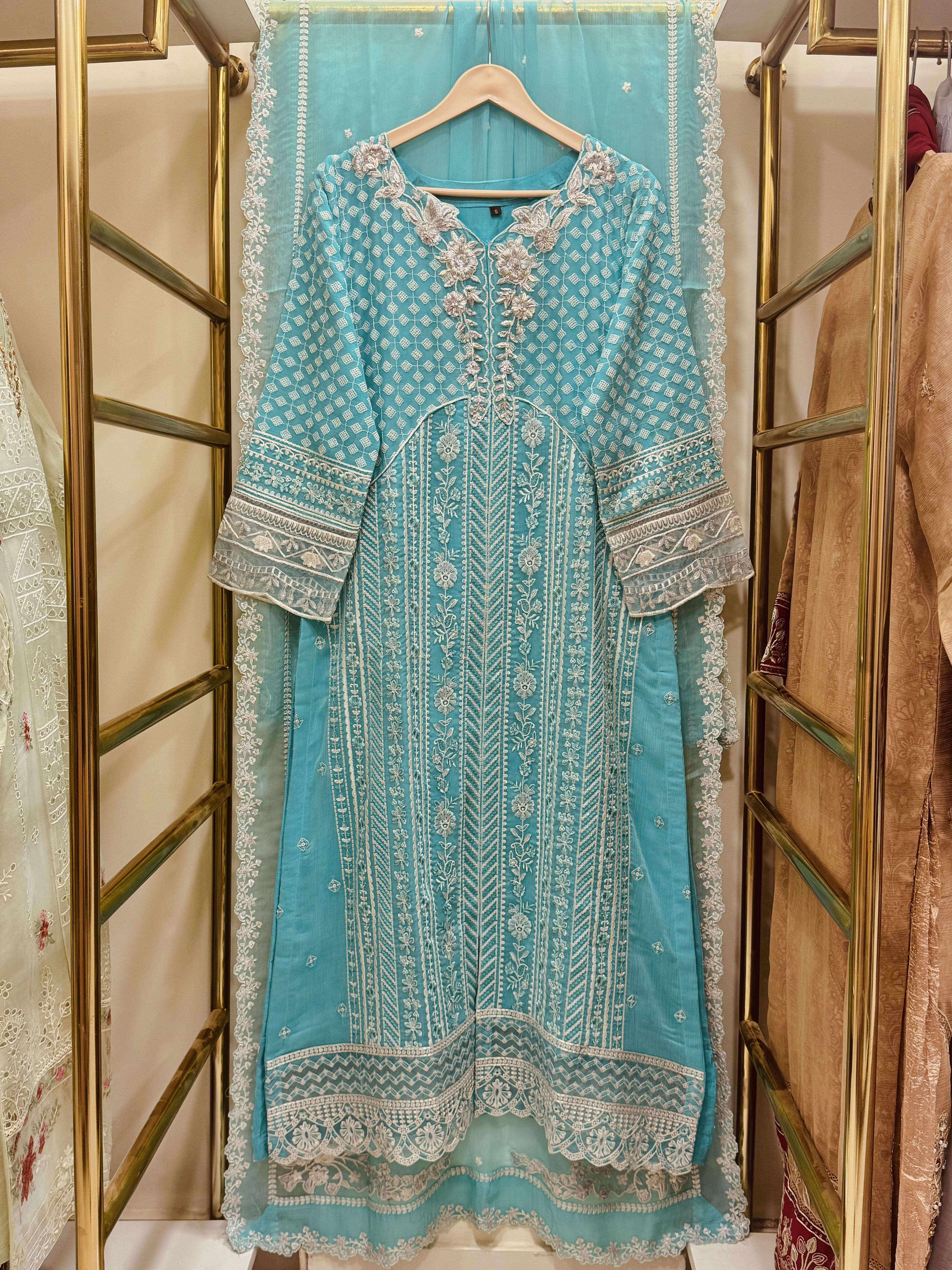 3 Piece Embroided Chiffon Suit