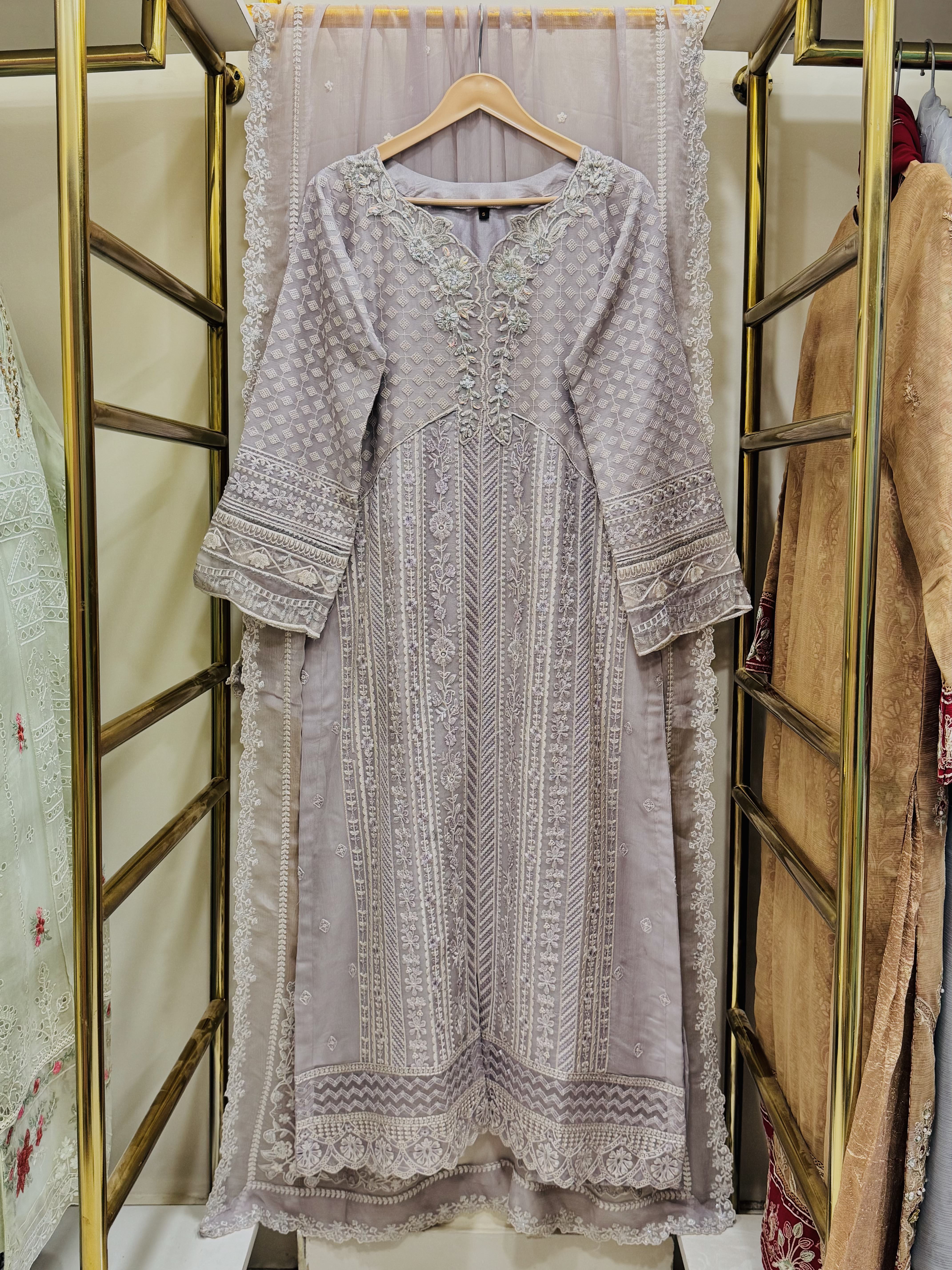 3 Piece Embroidered Chiffon Suit