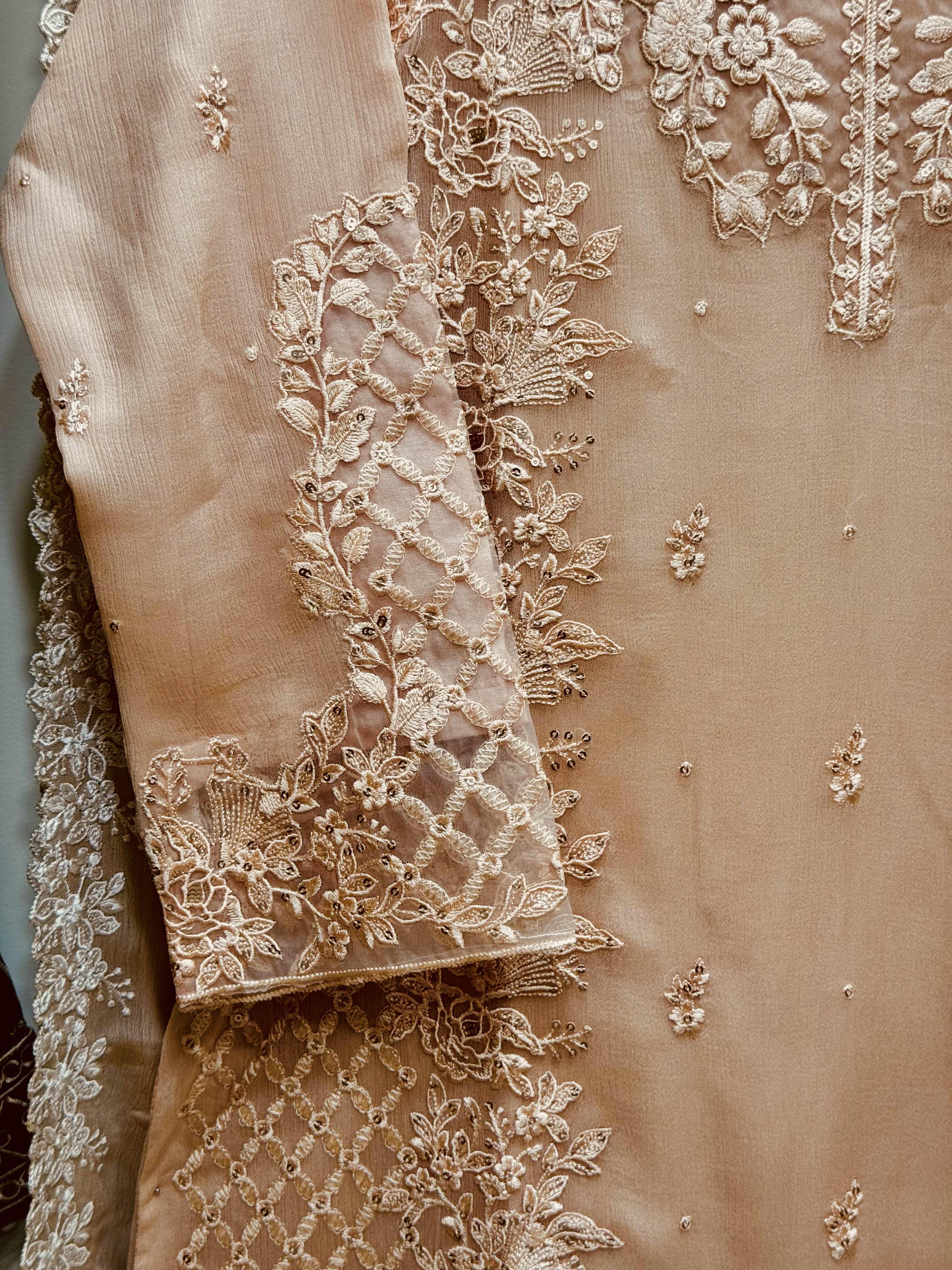 3 Piece Chiffon Embroidered Suit