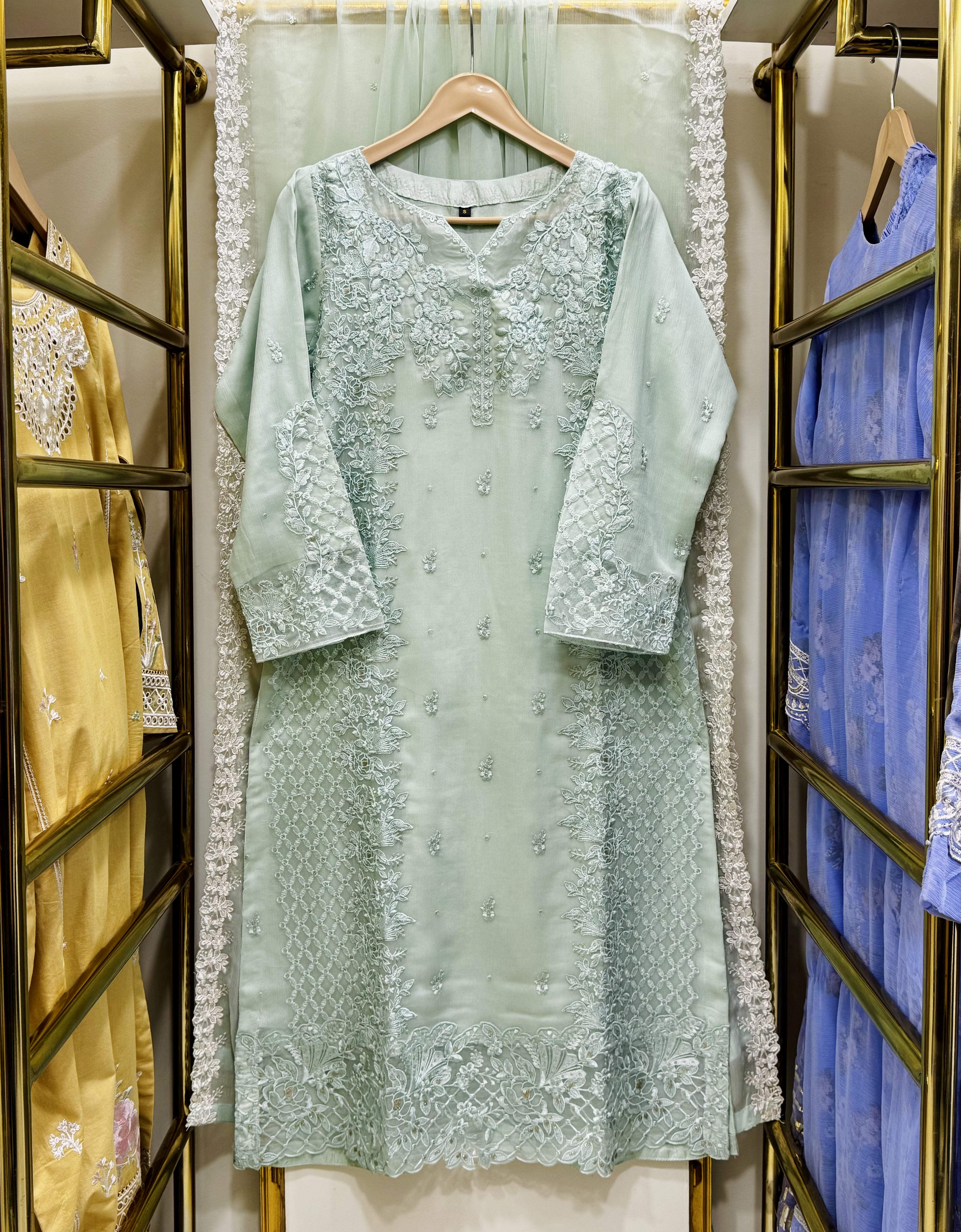 3 Piece Chiffon Embroidered Suit