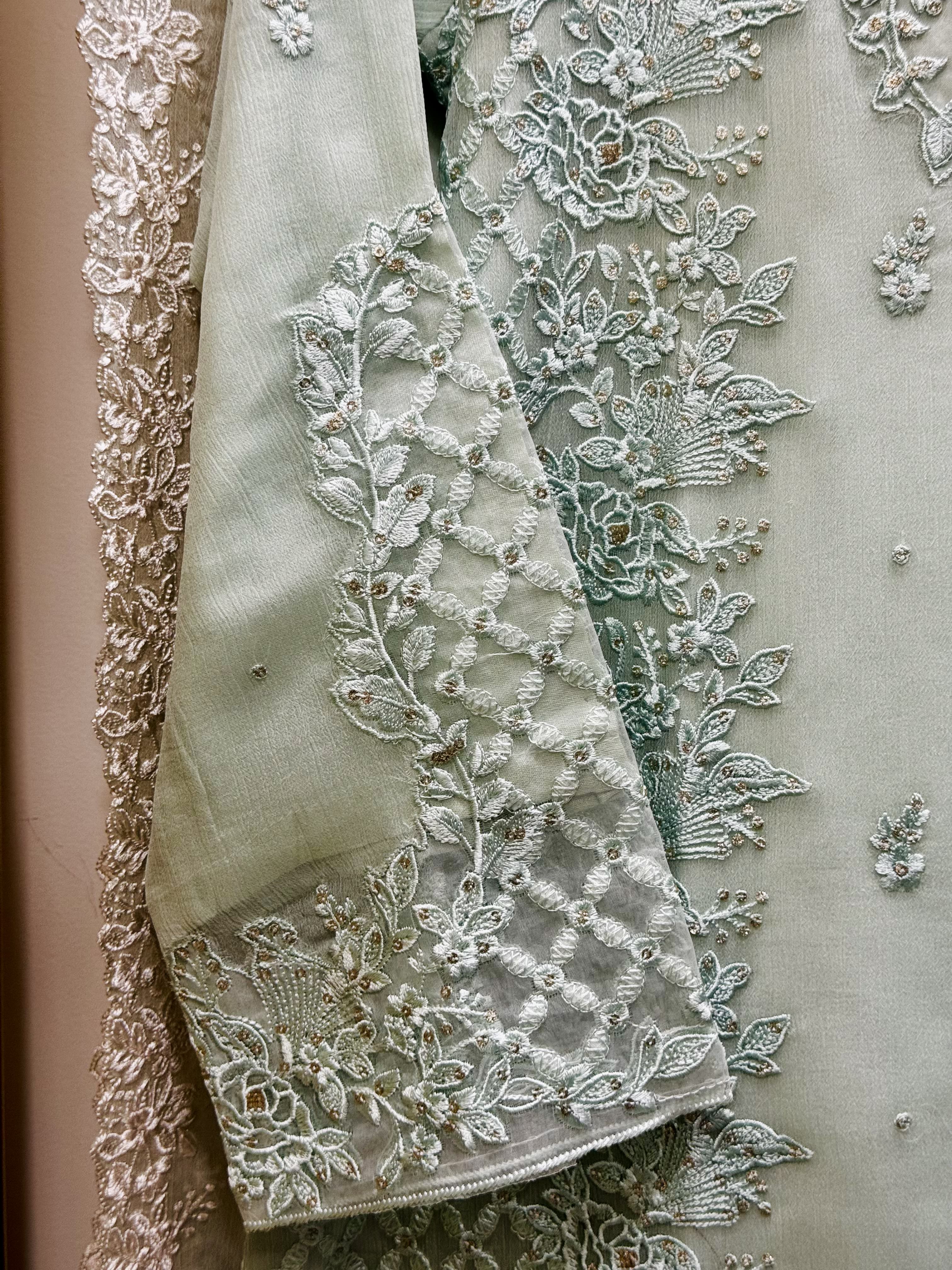 3 Piece Chiffon Embroidered Suit