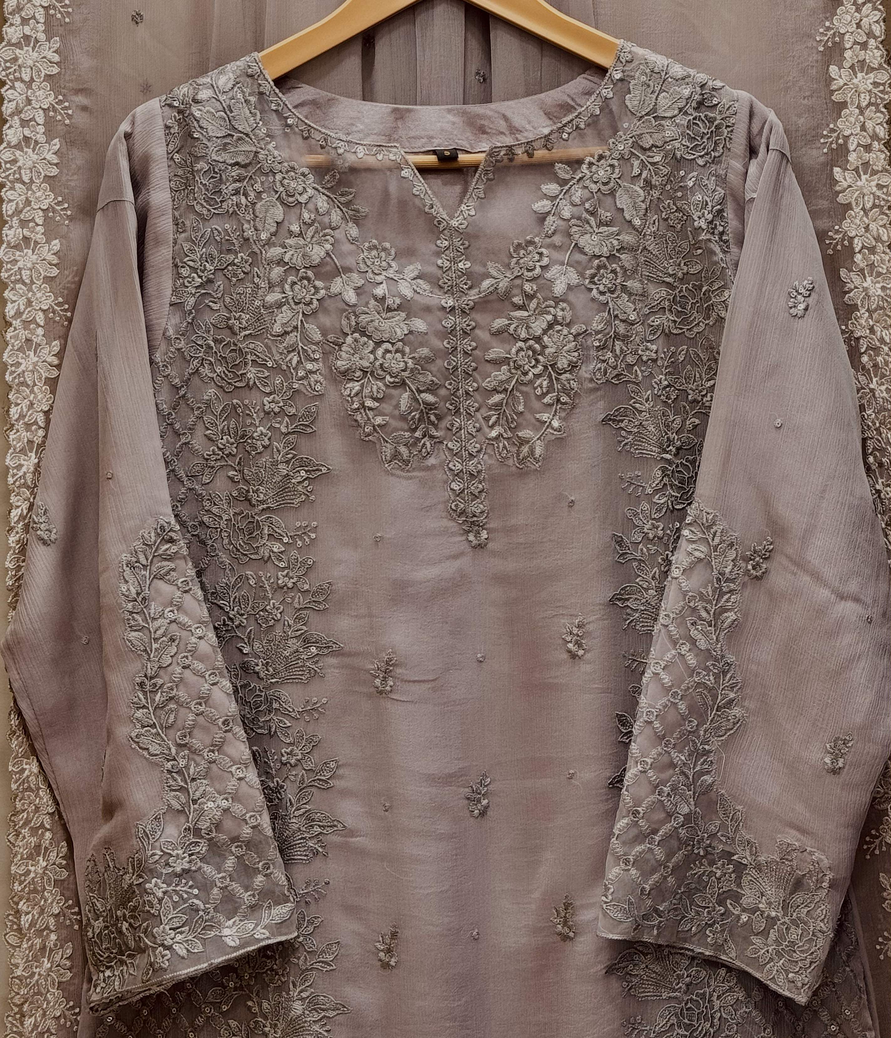 3 Piece Chiffon Embroidered Suit