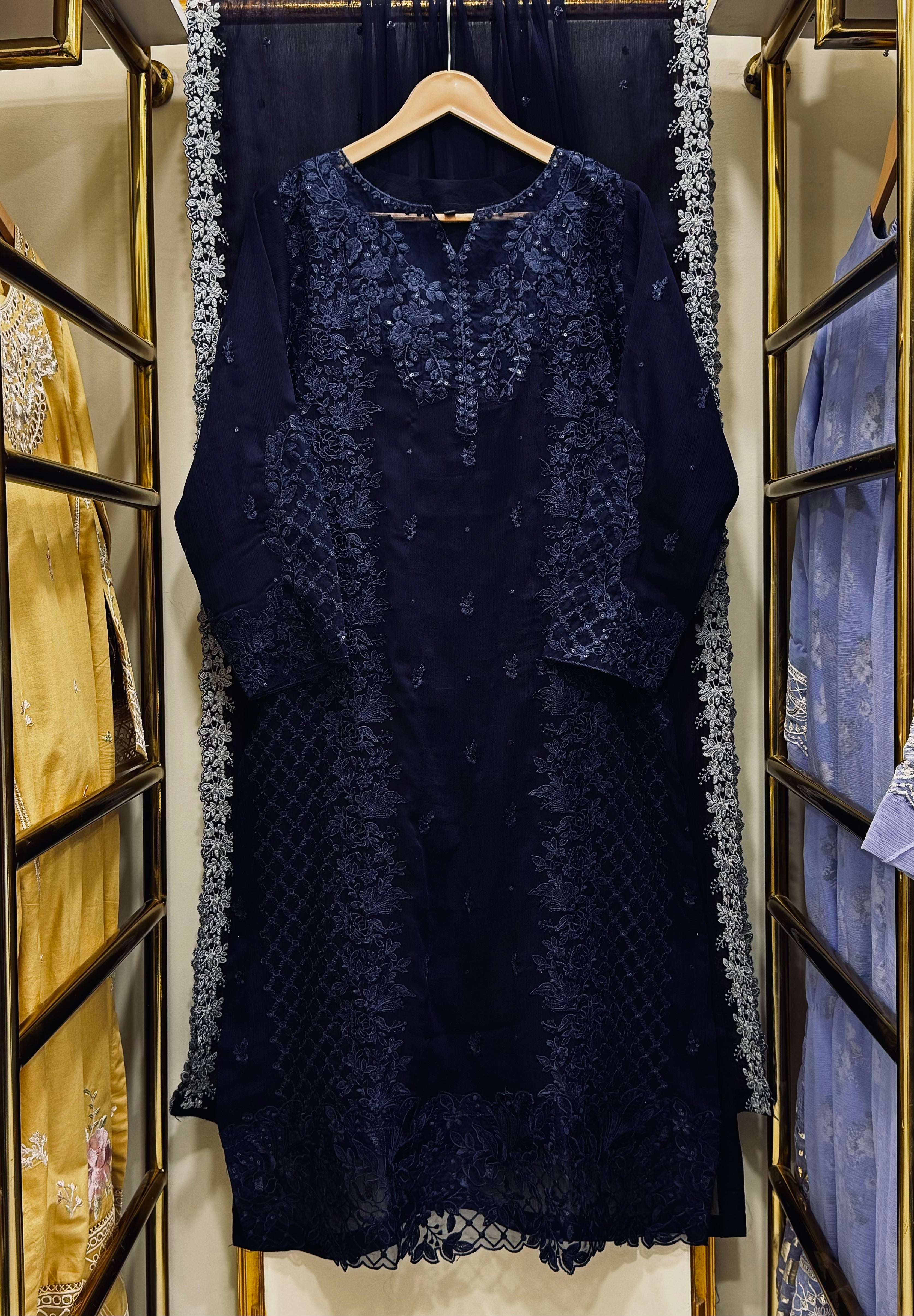 3 Piece Chiffon Embroidered Suit