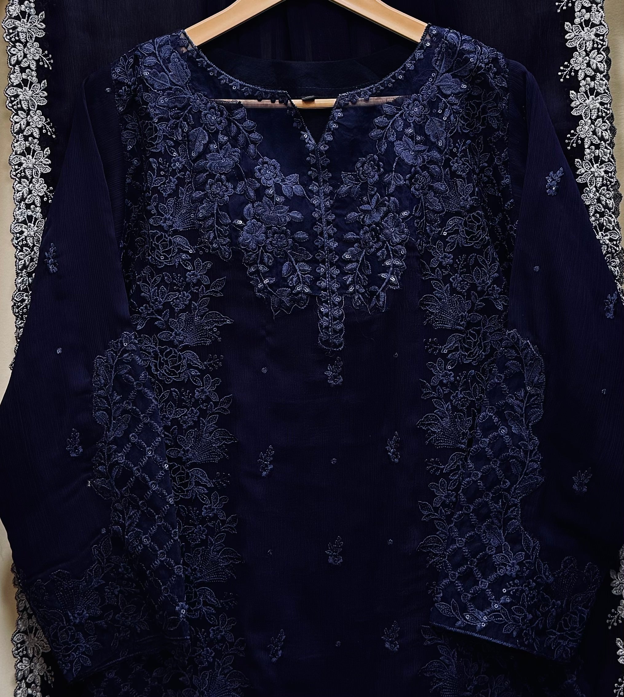 3 Piece Chiffon Embroidered Suit