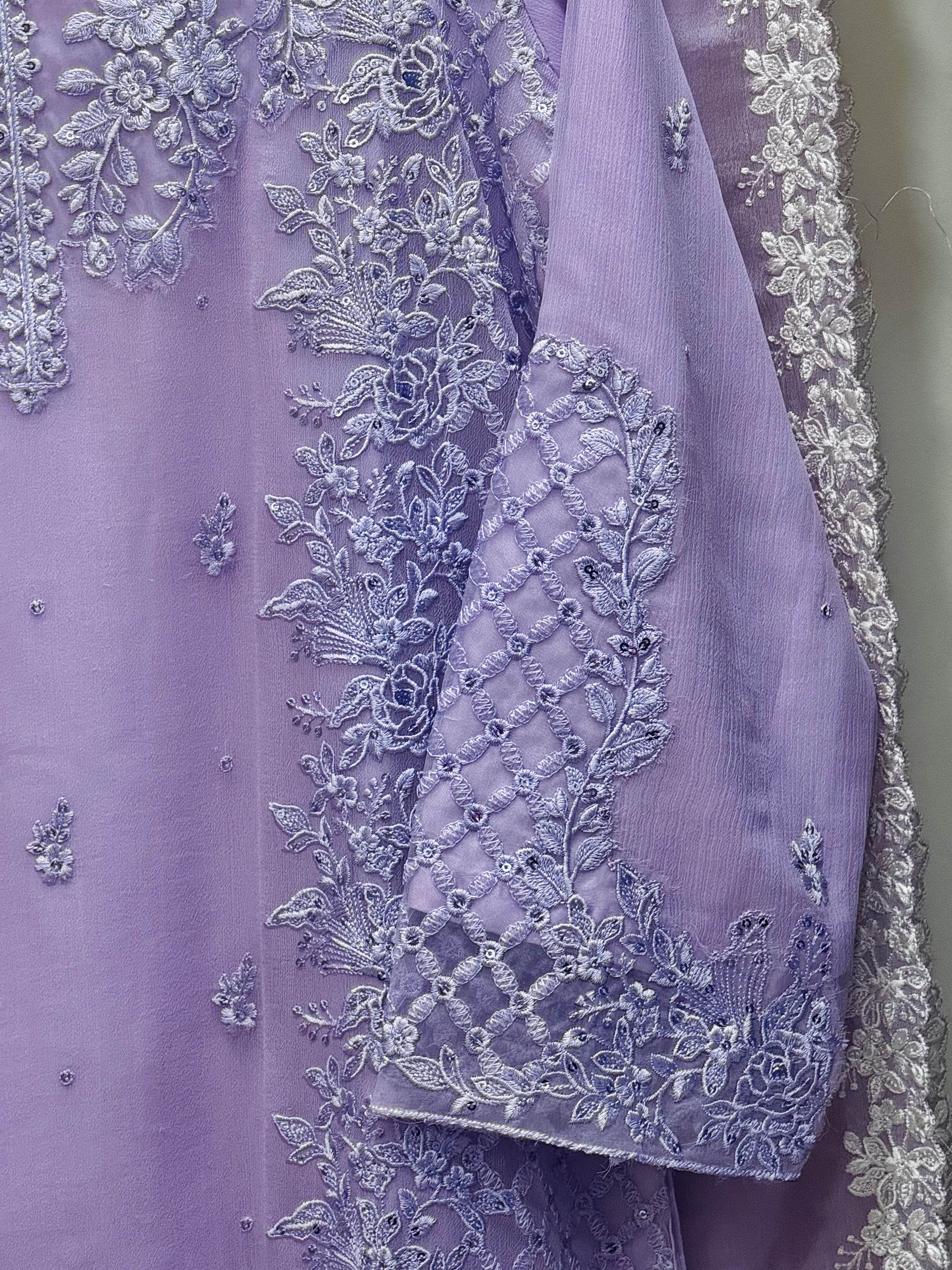 3 Piece Chiffon Embroidered Suit