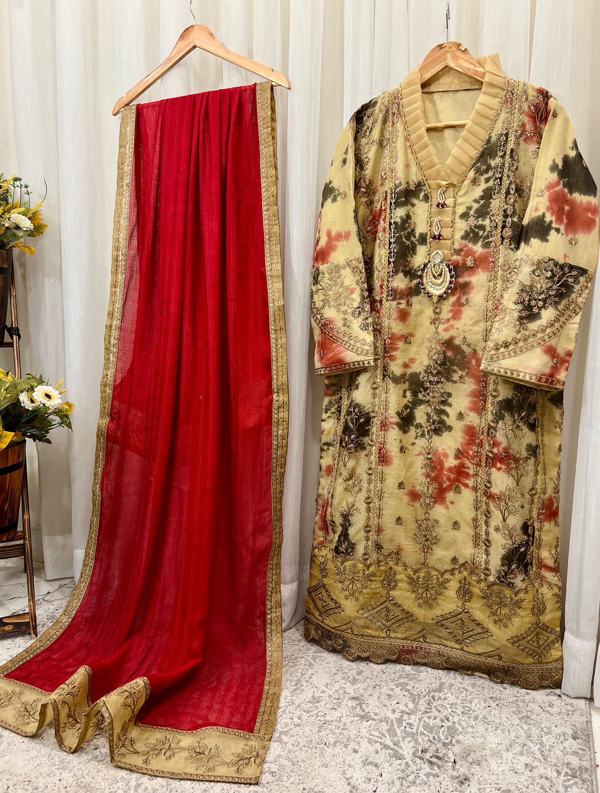 Cotton Net Embroidered Shirt & Dupatta