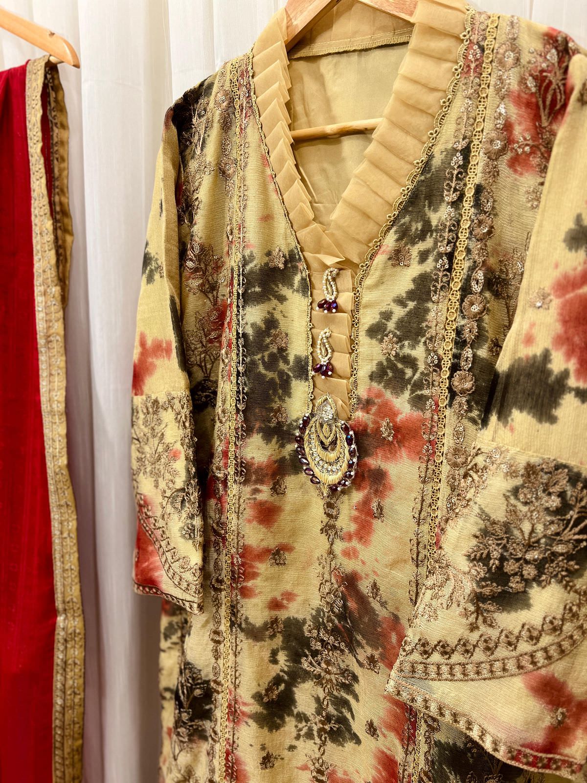 Cotton Net Embroidered Shirt & Dupatta