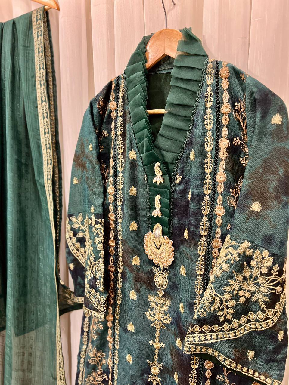Cotton Net Embroidered Shirt & Dupatta