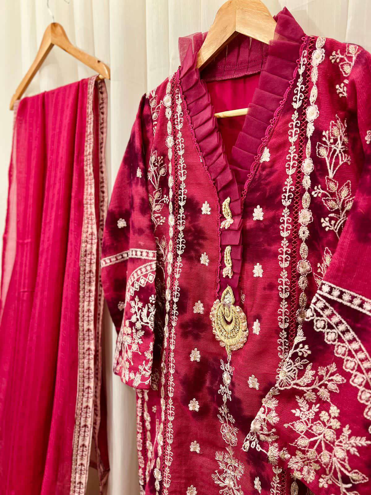 Cotton Net Embroidered Shirt & Dupatta