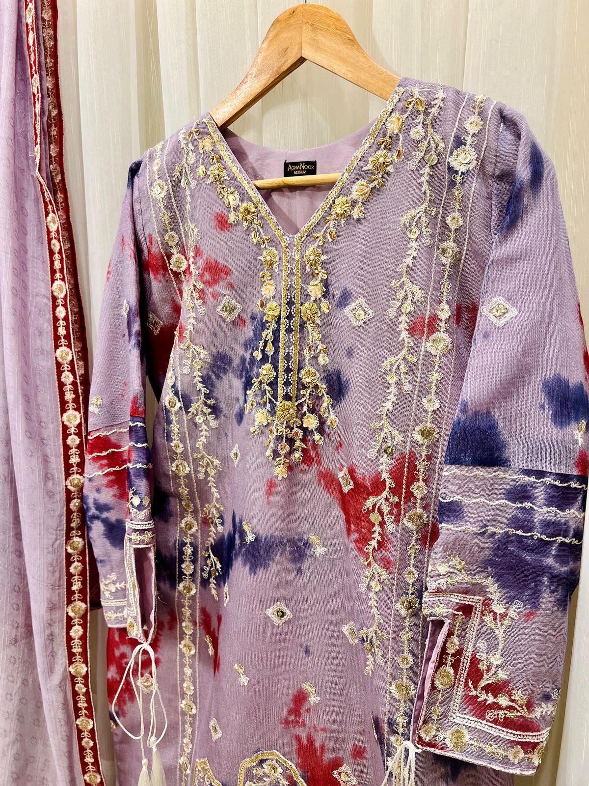 Cotton Net Embroidered Shirt & Dupatta