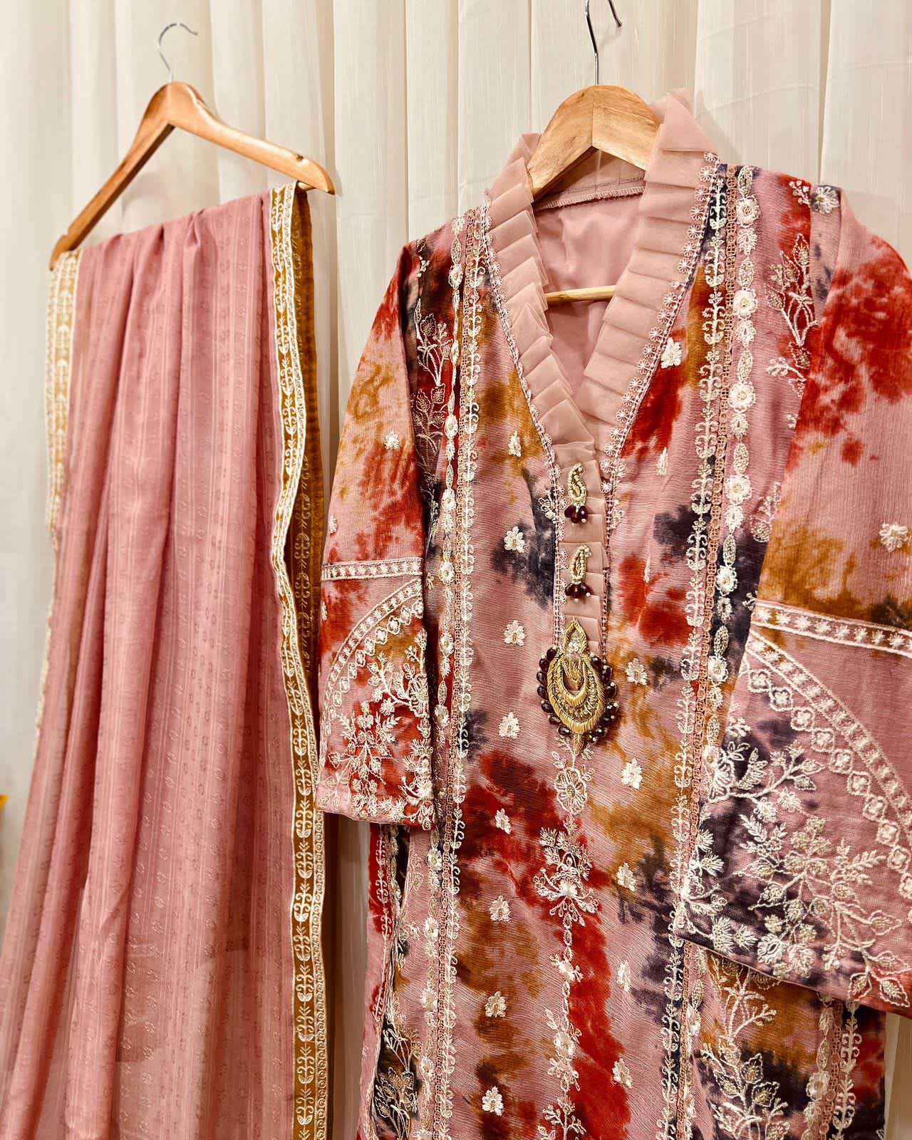 Cotton Net Embroidered Shirt & Dupatta