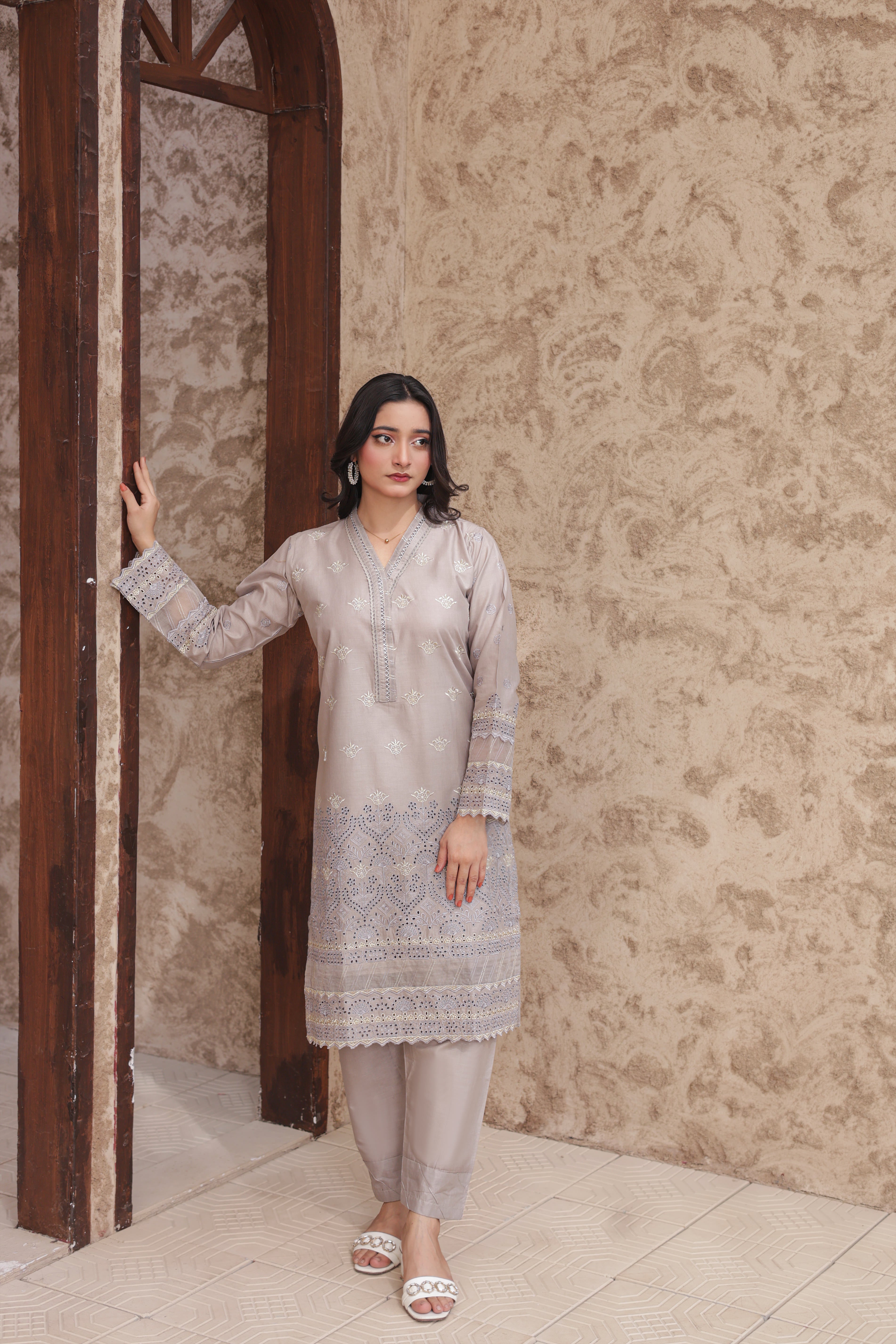 Cotton Embroidered 2-Pcs Suit
