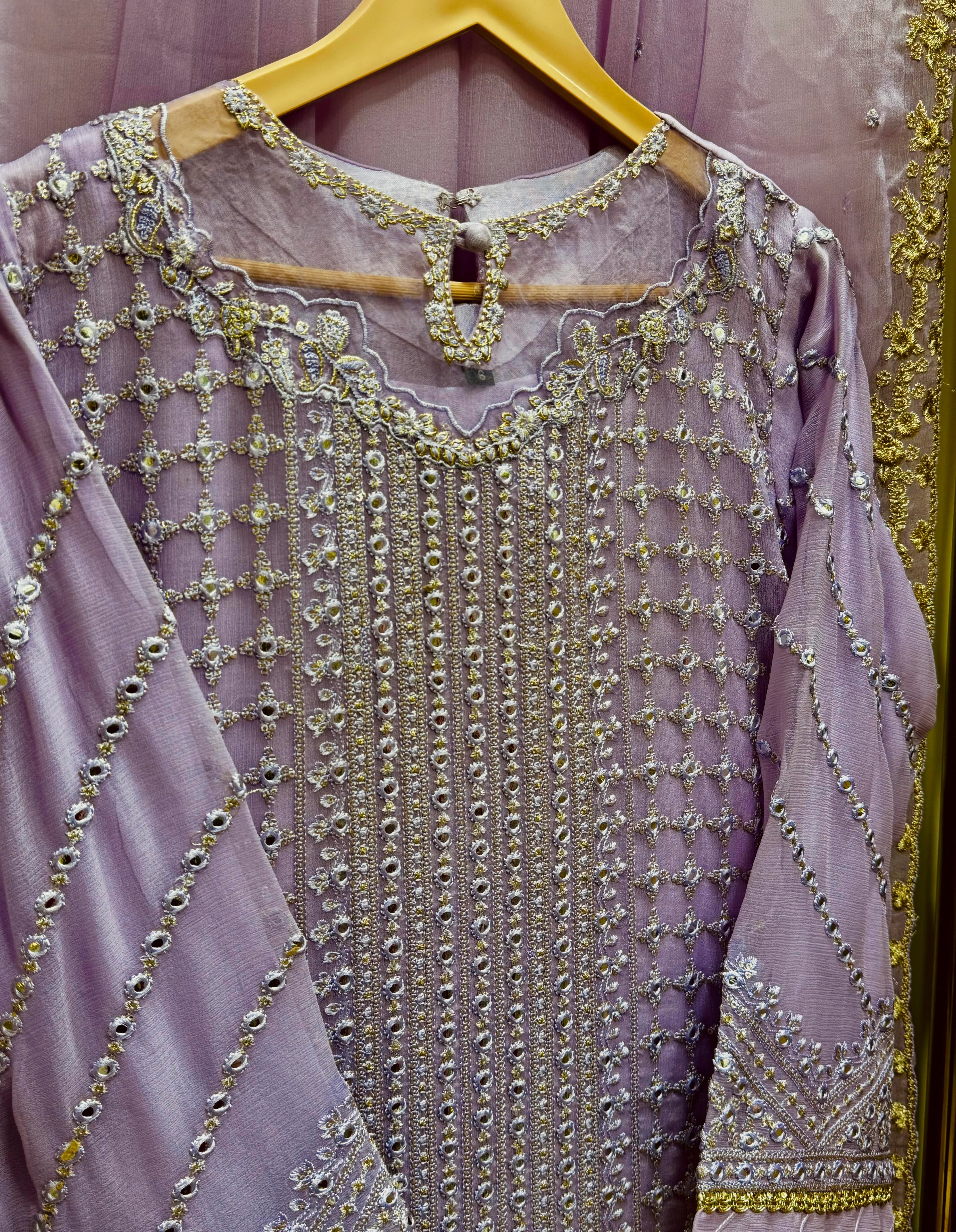 Luxury Lavender Glow Chiffon Embroidered 3-Piece Suit